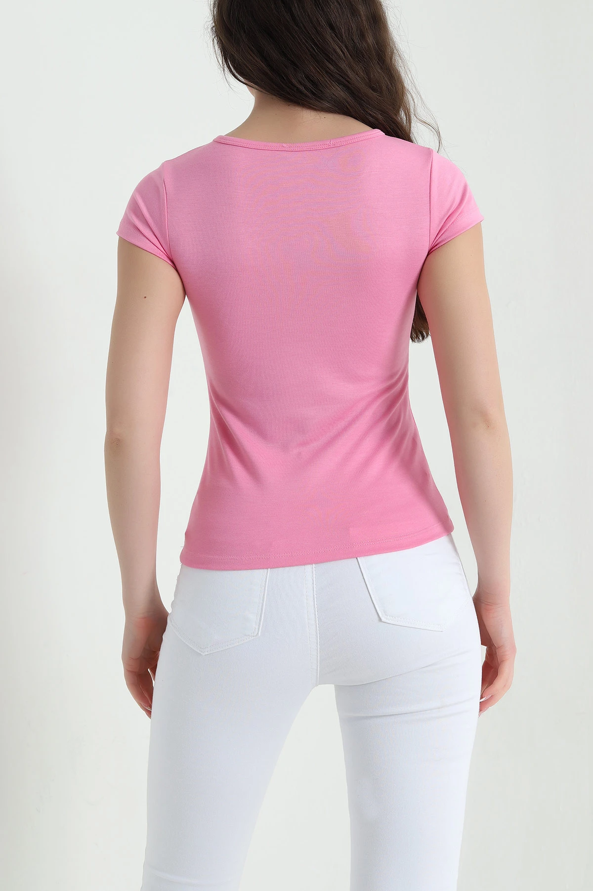 Pembe V Yaka Düğmeli Kadın Bluz 454703