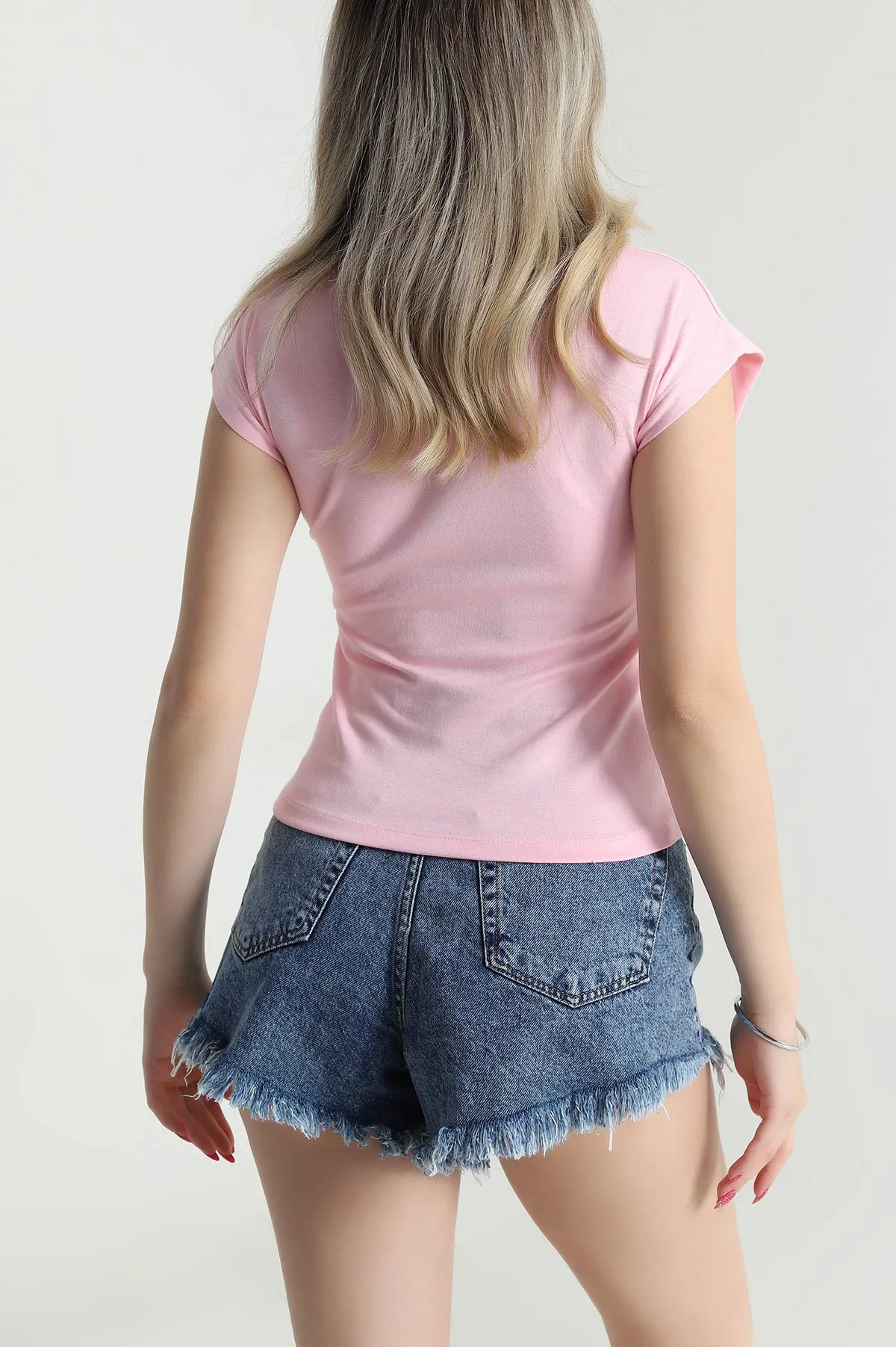 Pembe V Yaka Kadın Bluz 476507