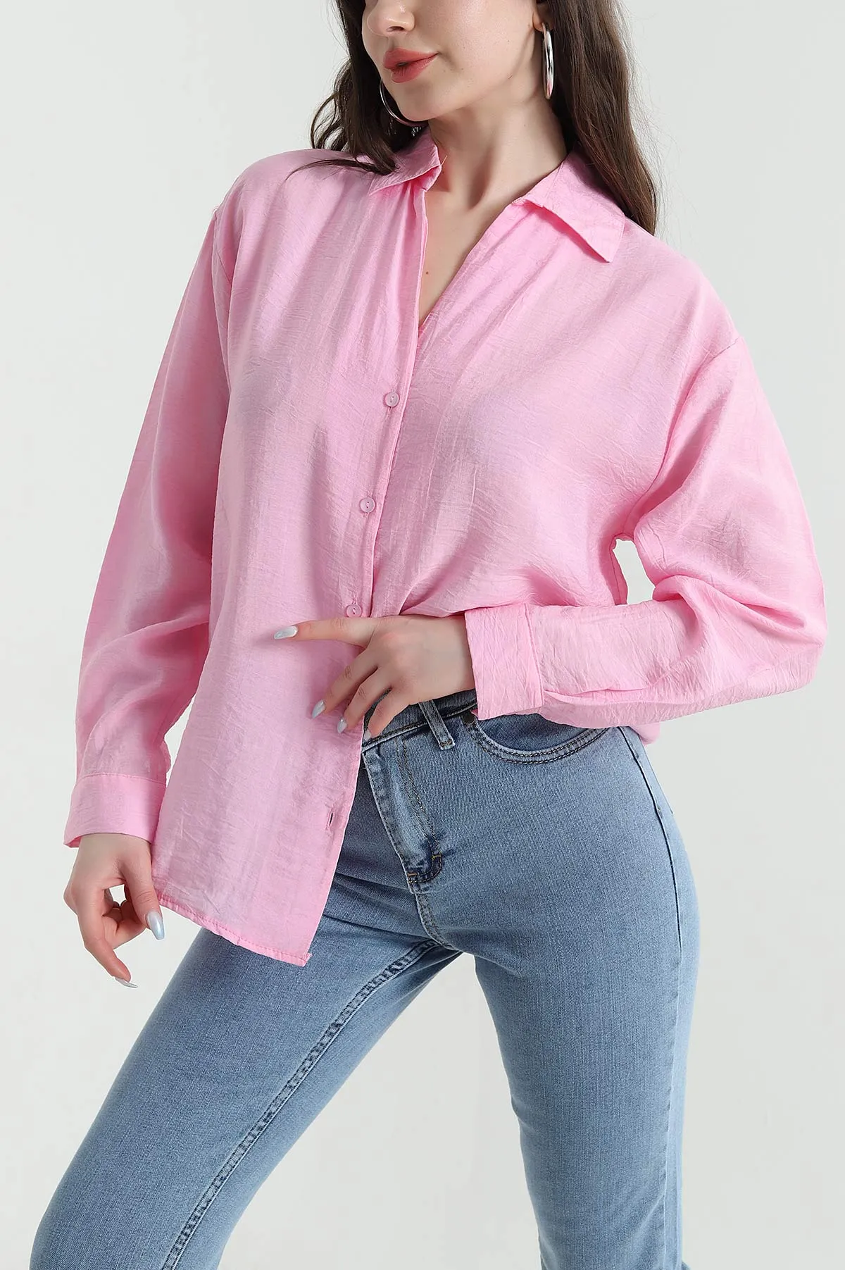 Pembe V Yaka Mango Kadın Gömlek 448782
