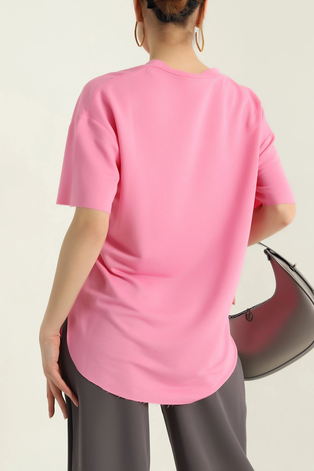Pembe V Yaka Modal Kadın Tişört 346376