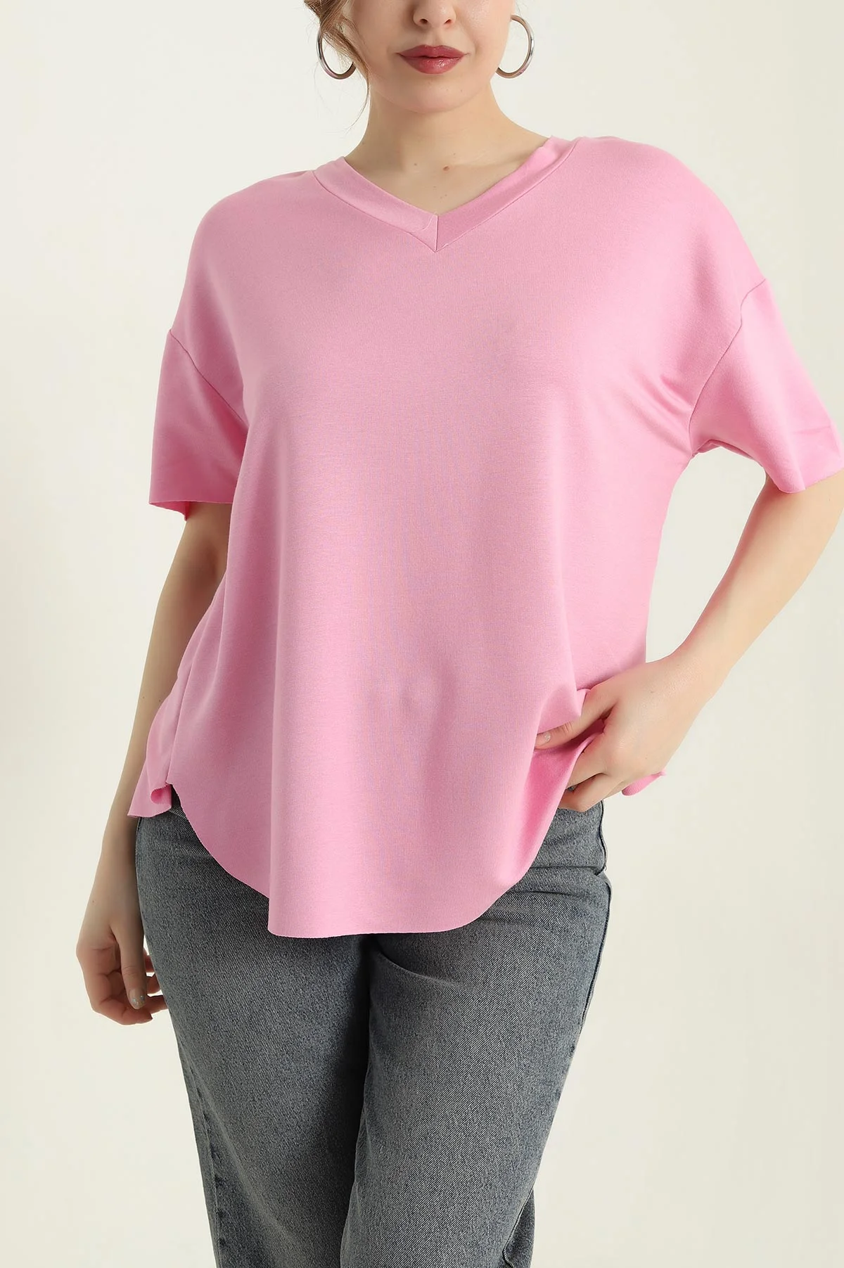 Pembe V Yaka Oval Kesim Oysho Kadın Bluz 433840