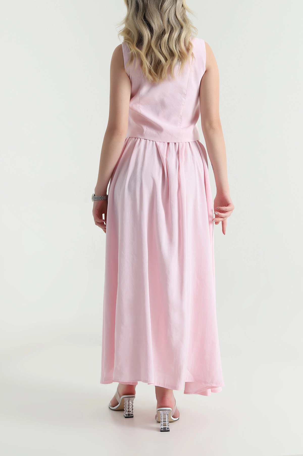 Pembe V Yaka Tencel Kadın İkili Takım 462587