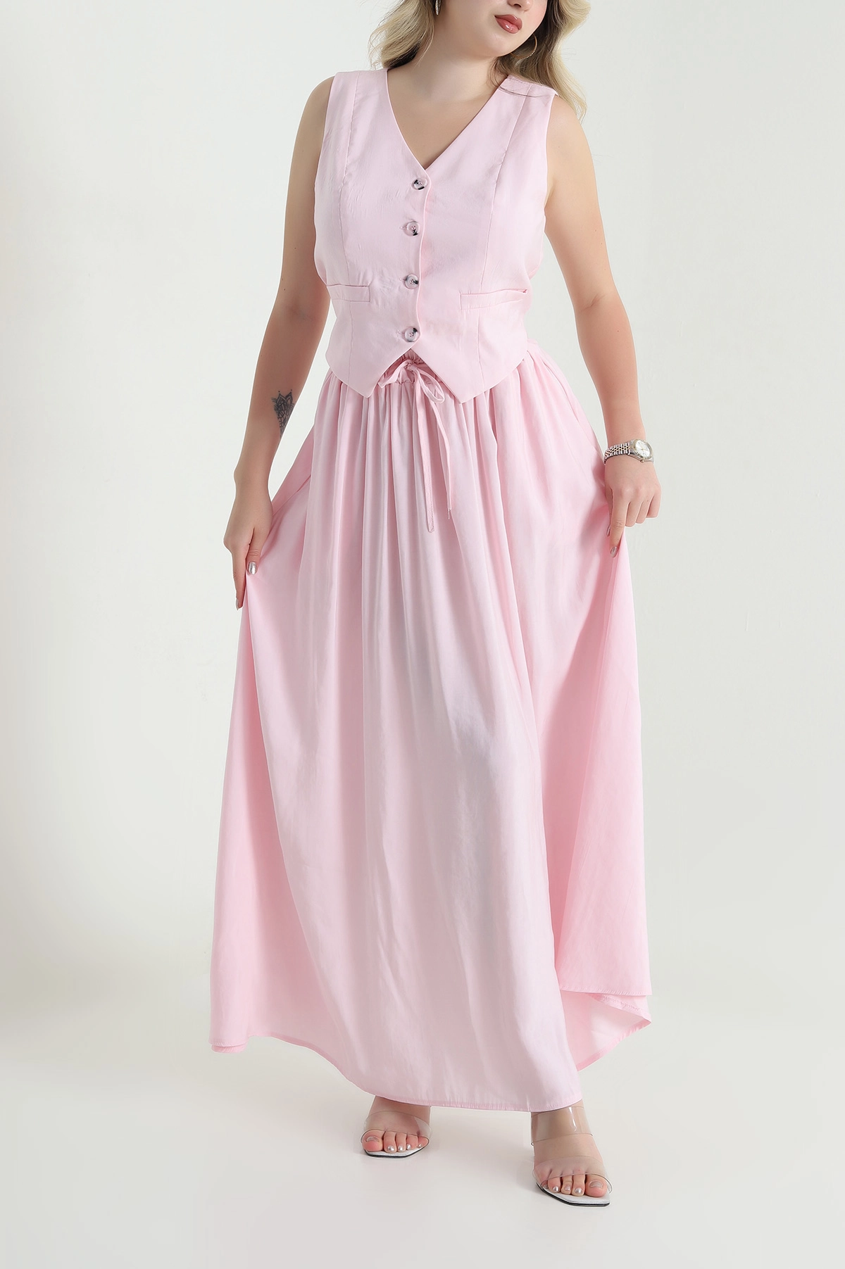 Pembe V Yaka Tencel Kadın İkili Takım 462587