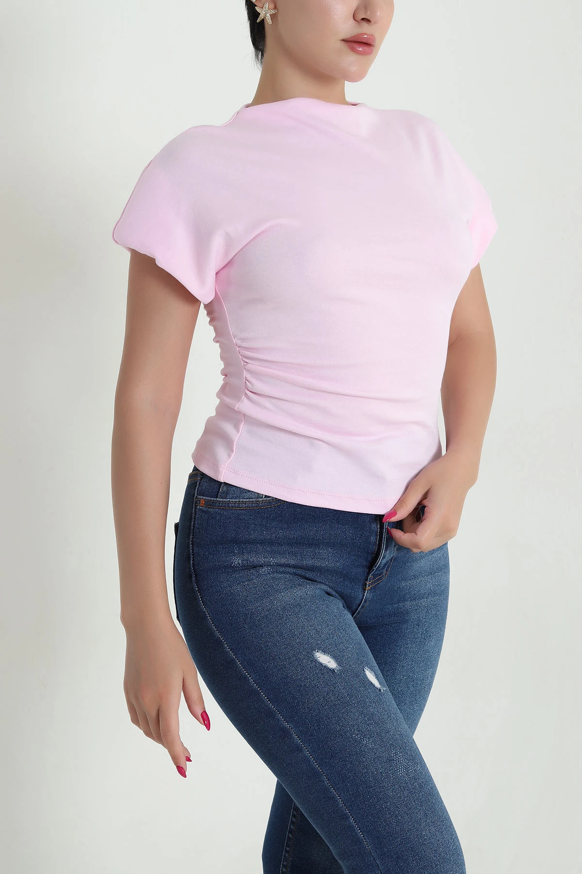 Pembe Vatkalı Likralı Kadın Bluz 473929
