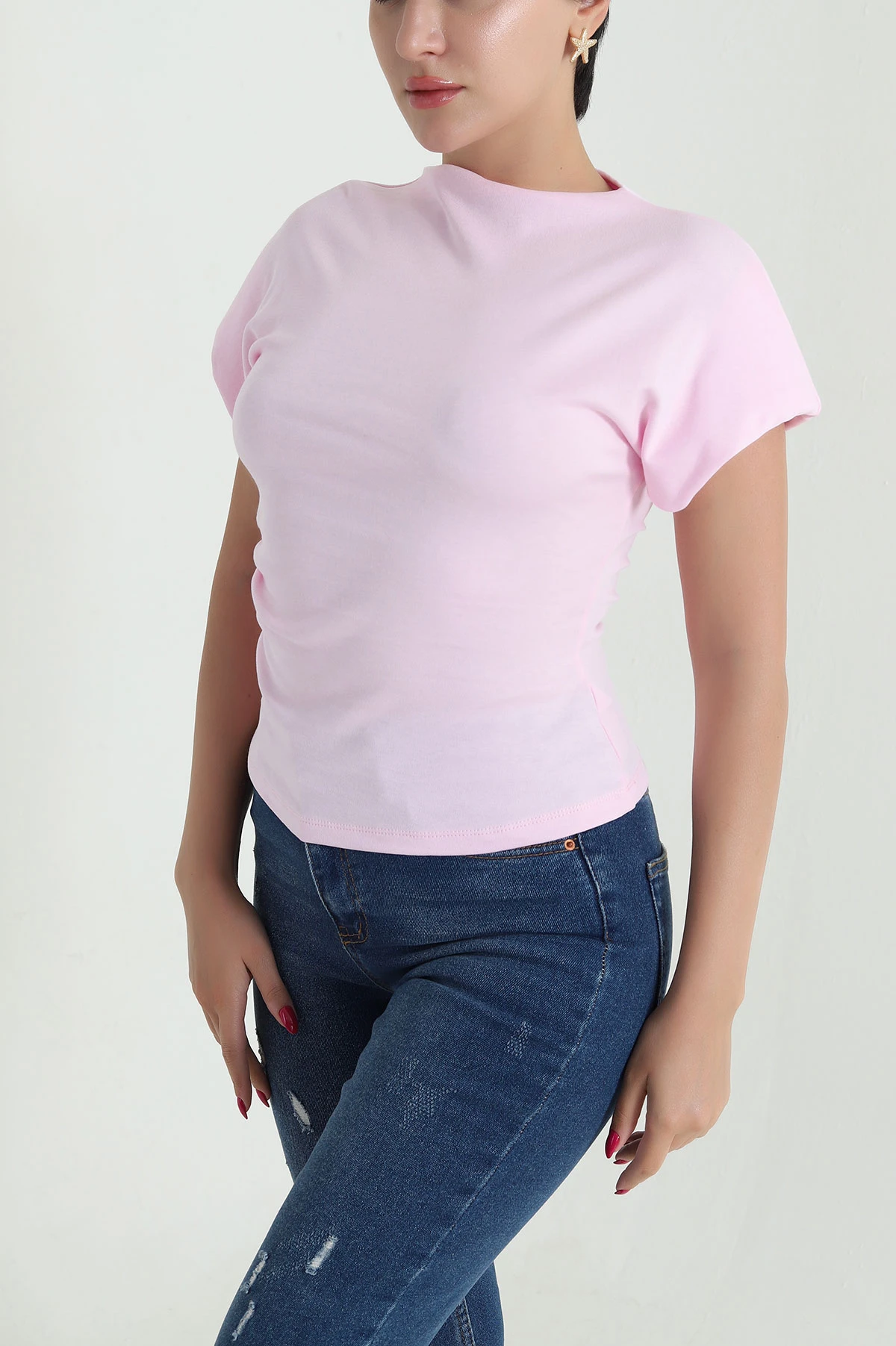 Pembe Vatkalı Likralı Kadın Bluz 473929