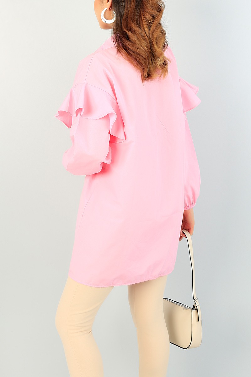 Pembe Volanlı Kol Bayan Gömlek Tunik 71867