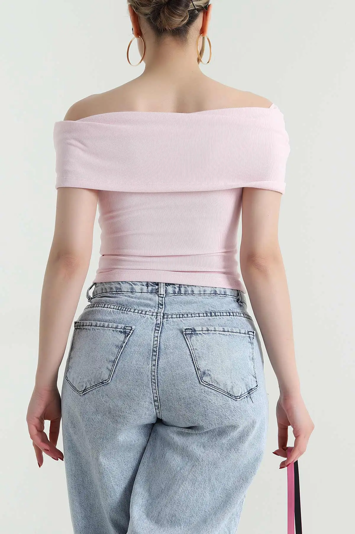 Pembe Yaka Detay Ottoman Kadın Bluz 468513