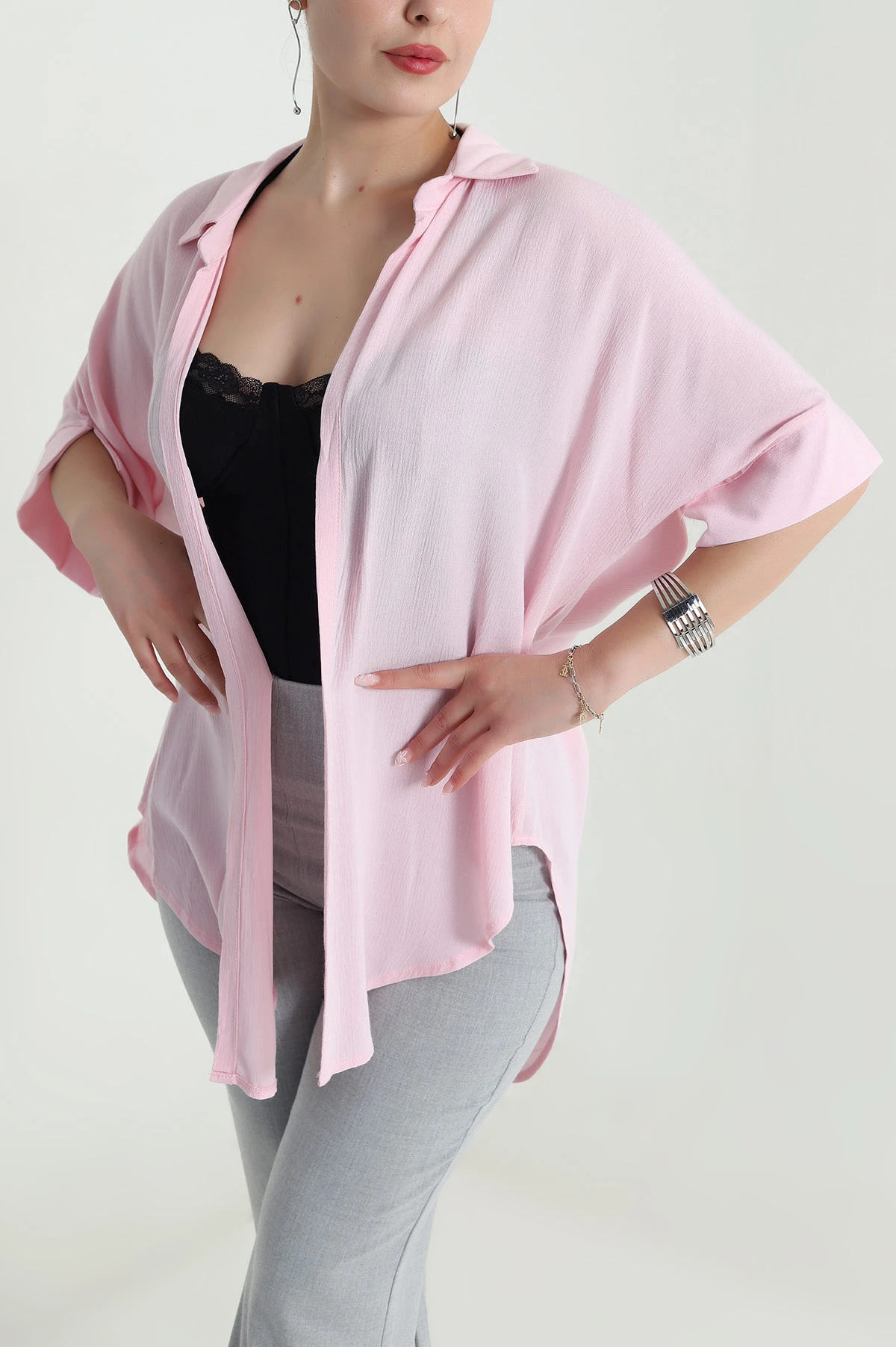 Pembe Yakalı Viskoz Kadın Kimono 481148