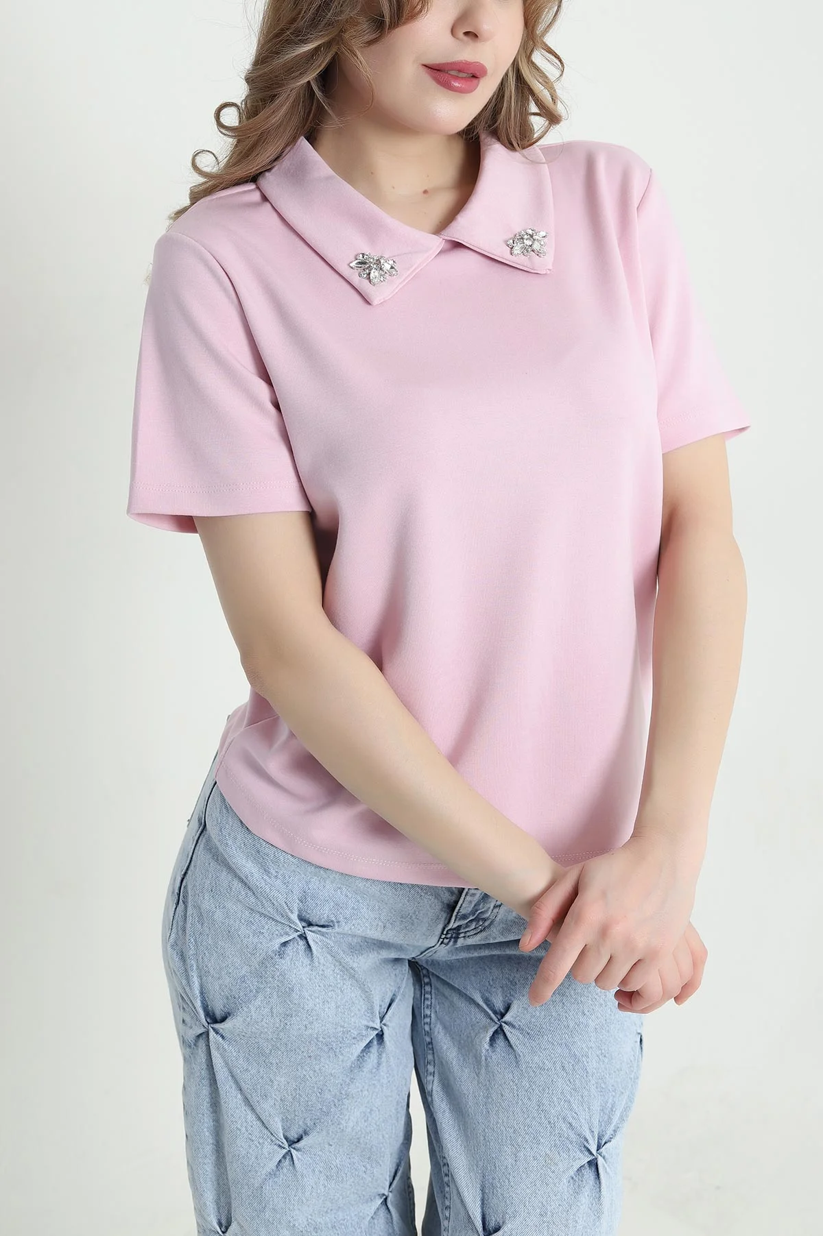 Pembe Yakası Taşlı Oysho Kadın Bluz 441260