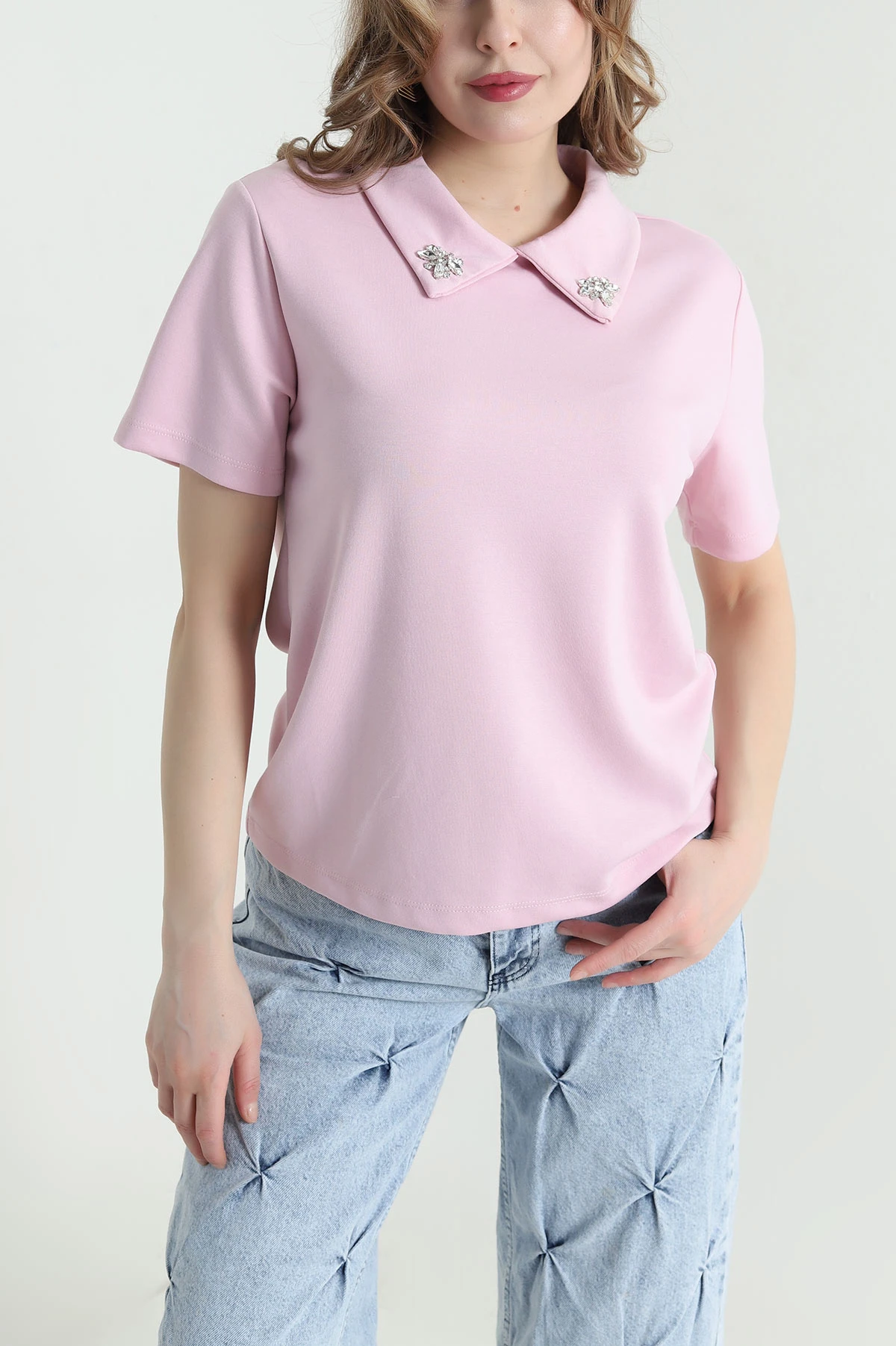 Pembe Yakası Taşlı Oysho Kadın Bluz 441260