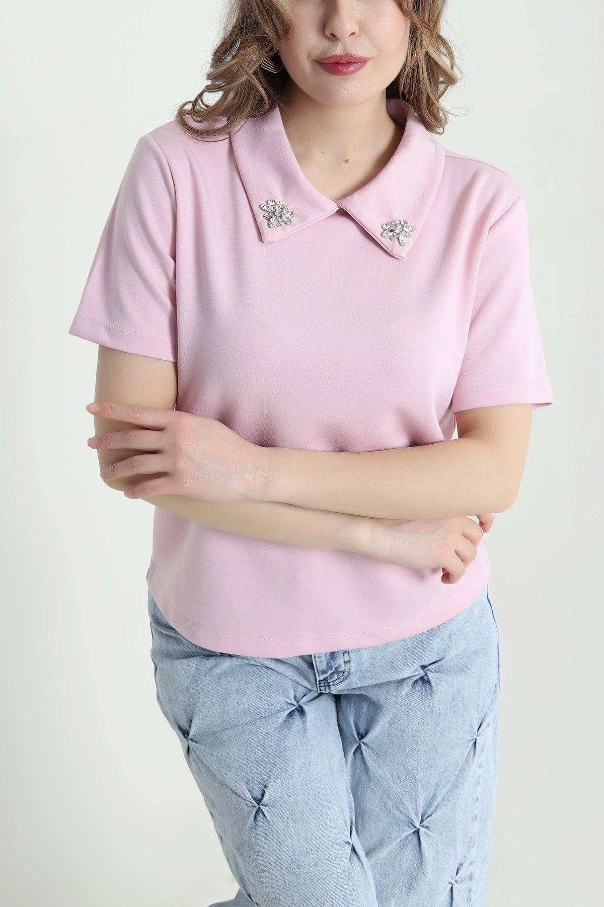 Pembe Yakası Taşlı Oysho Kadın Bluz 441260