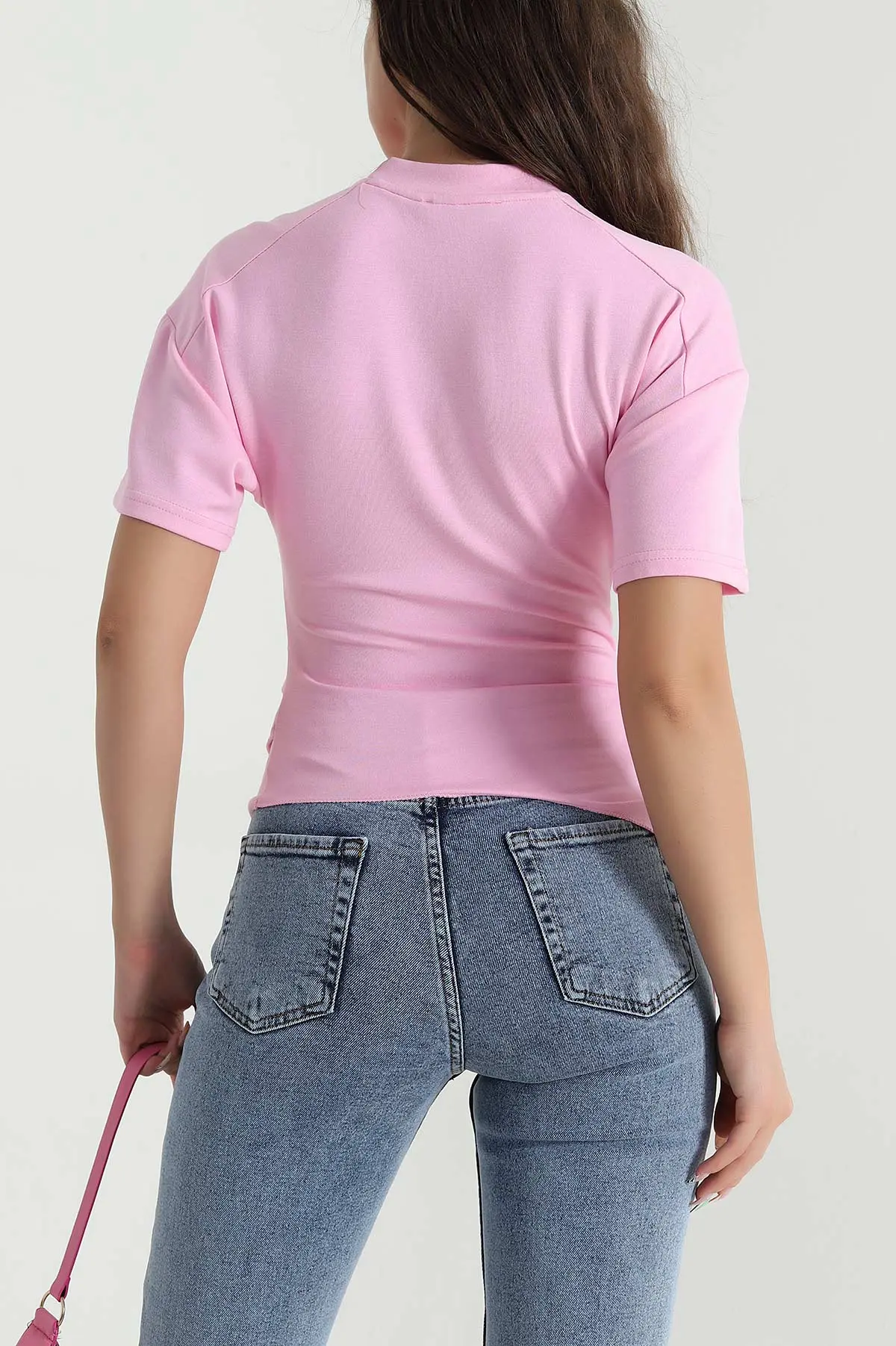 Pembe Yan Büzgülü Kadın Bluz 468469