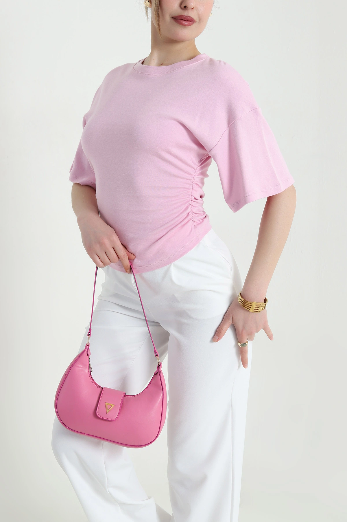Pembe Yanı Büzgülü Kadın Bluz 451096