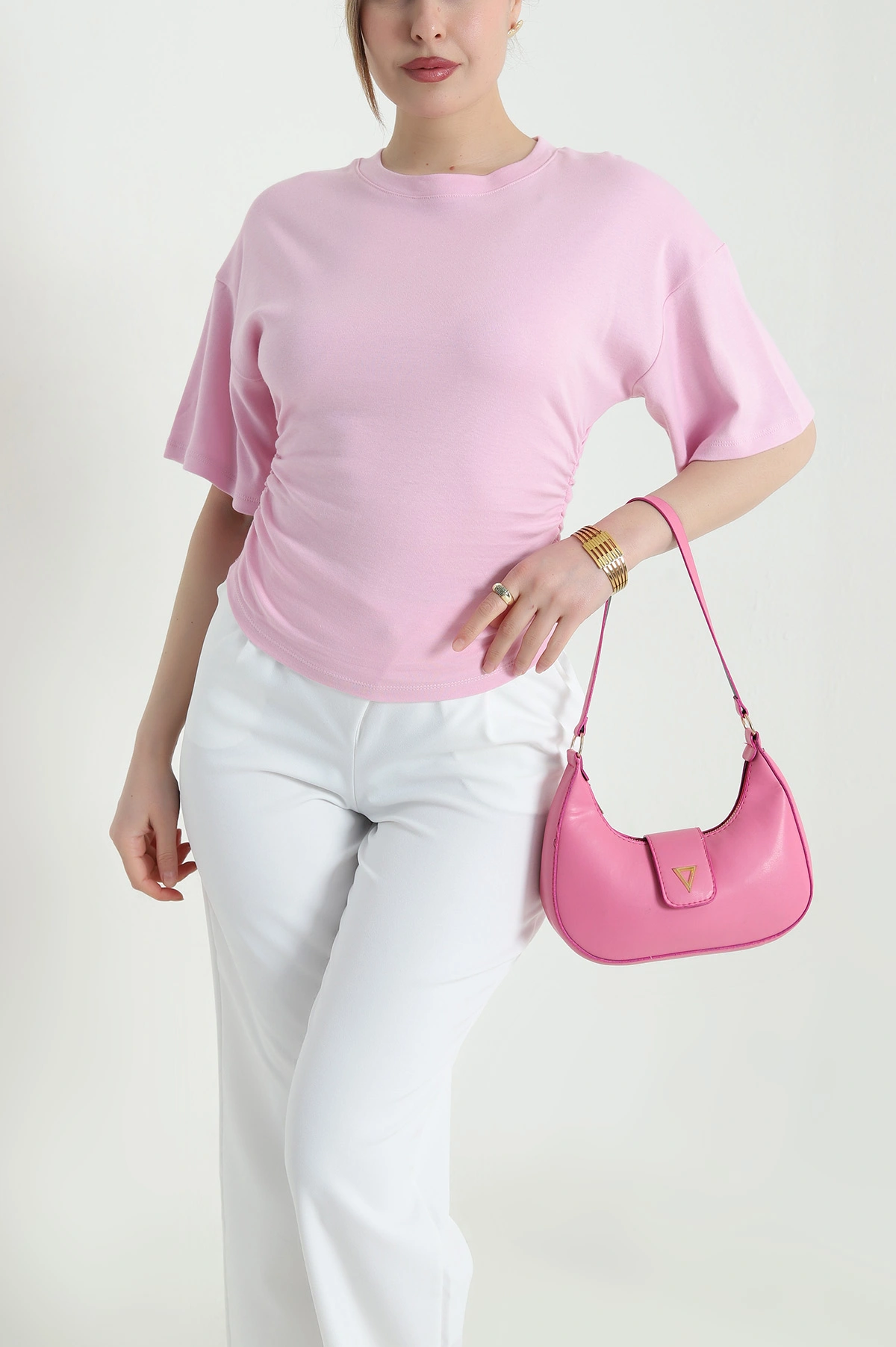 Pembe Yanı Büzgülü Kadın Bluz 451096