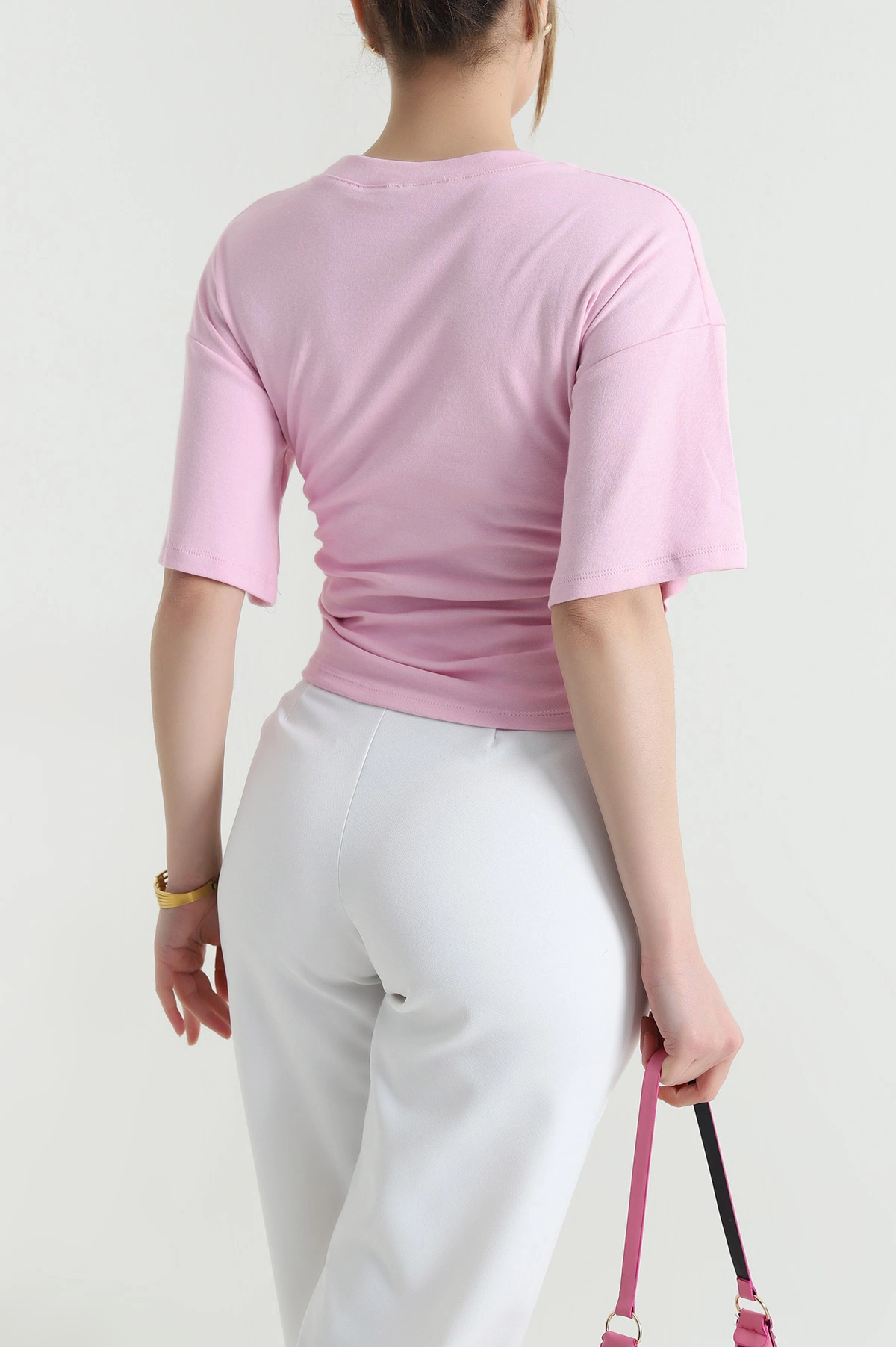 Pembe Yanı Büzgülü Kadın Bluz 451096