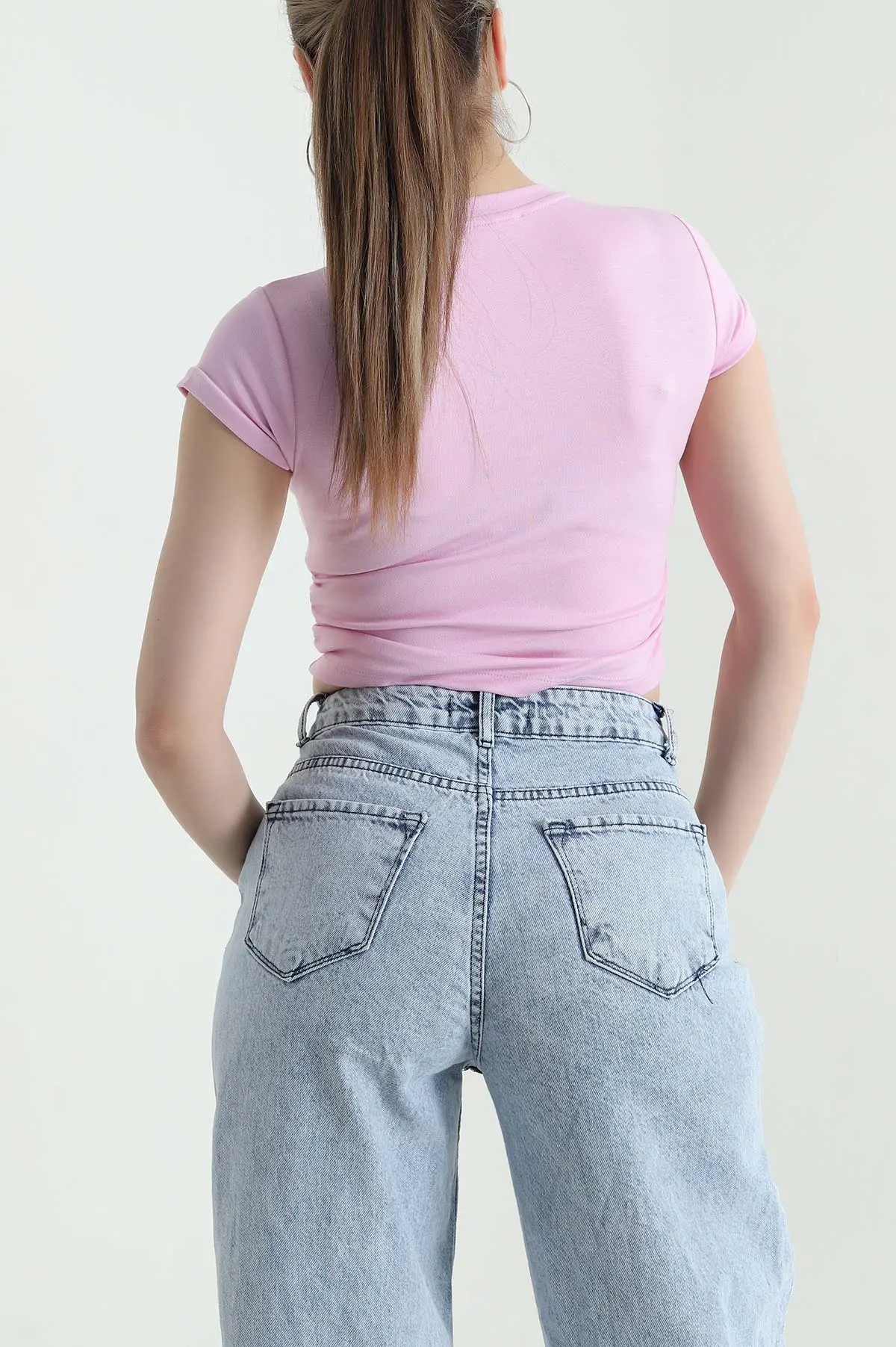 Pembe Yanları Büzgülü Buzzy Kadın Crop 440368