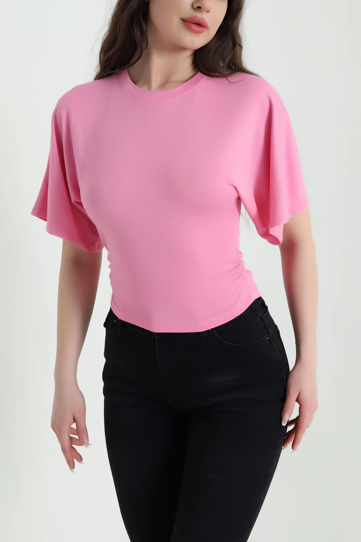 Pembe Yarasa Kol Büzgülü Oysho Kadın Bluz 454712