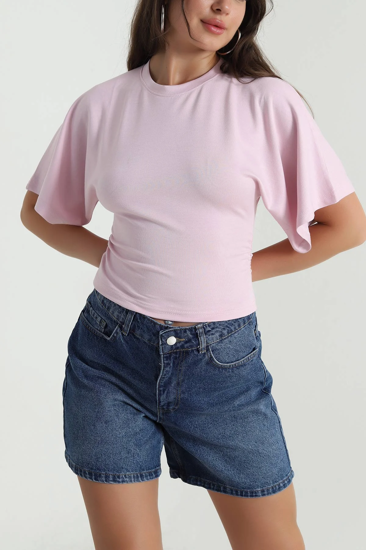 Pembe Yarasa Kol Büzgülü Oysho Kadın Bluz 474937
