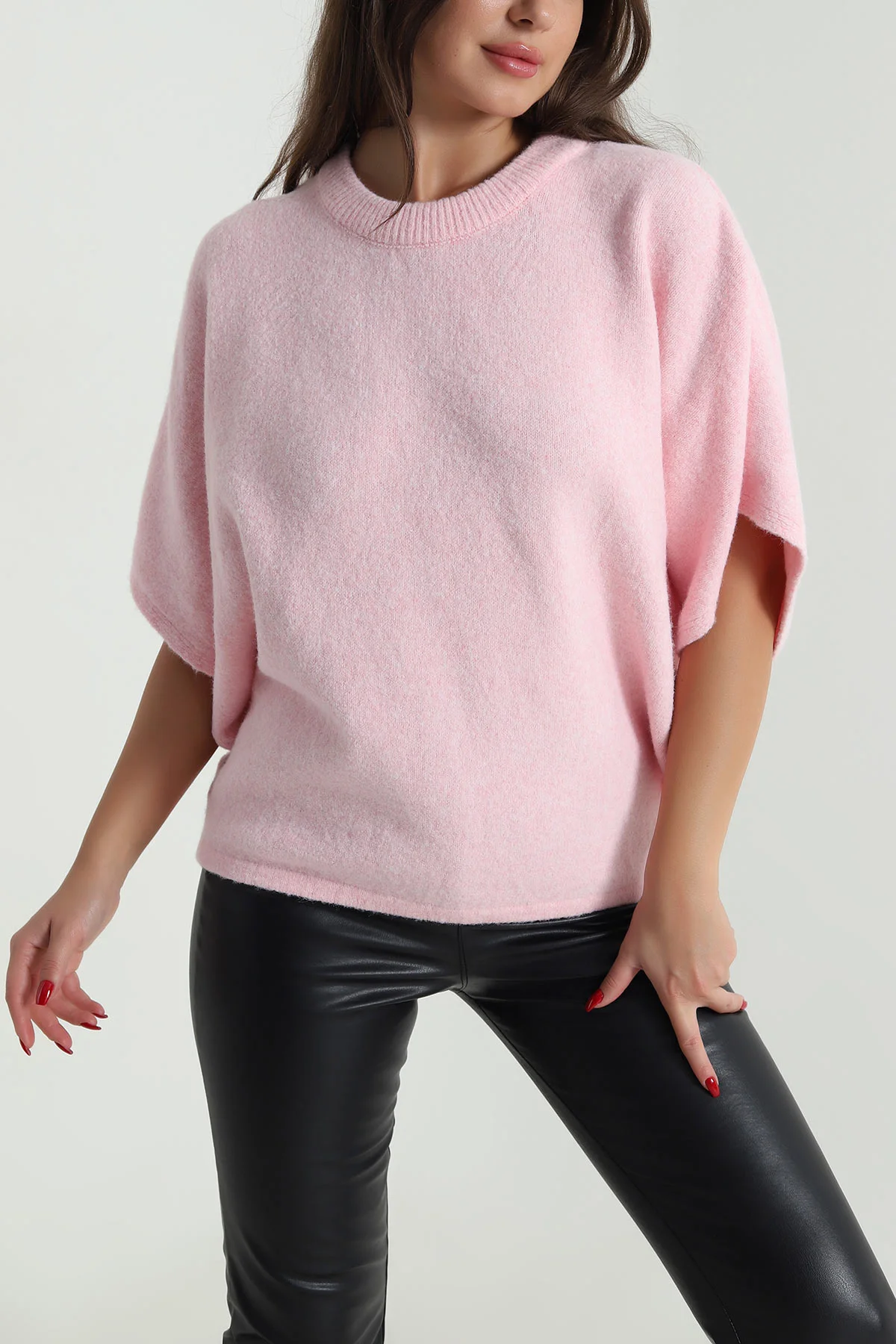 Pembe Yarasa Kol Kadın Triko Kazak 490248