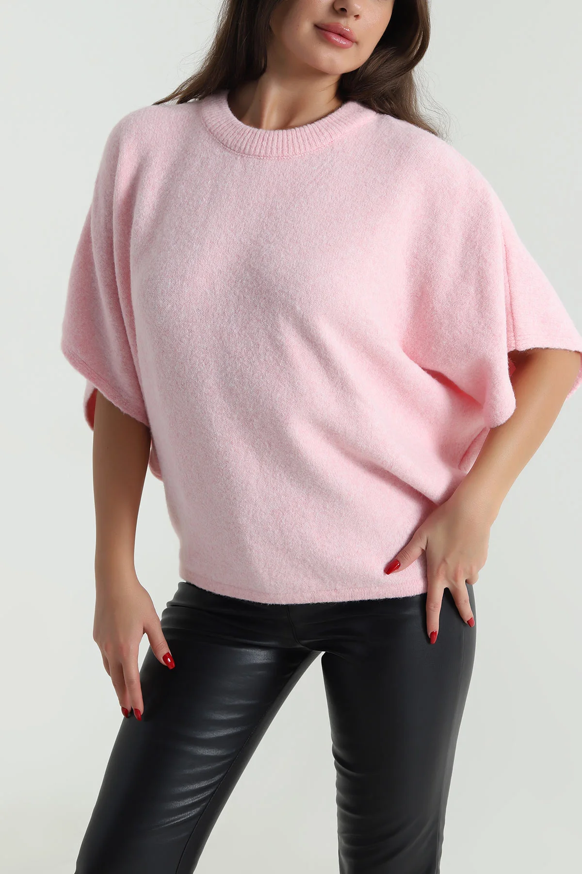 Pembe Yarasa Kol Kadın Triko Kazak 490248