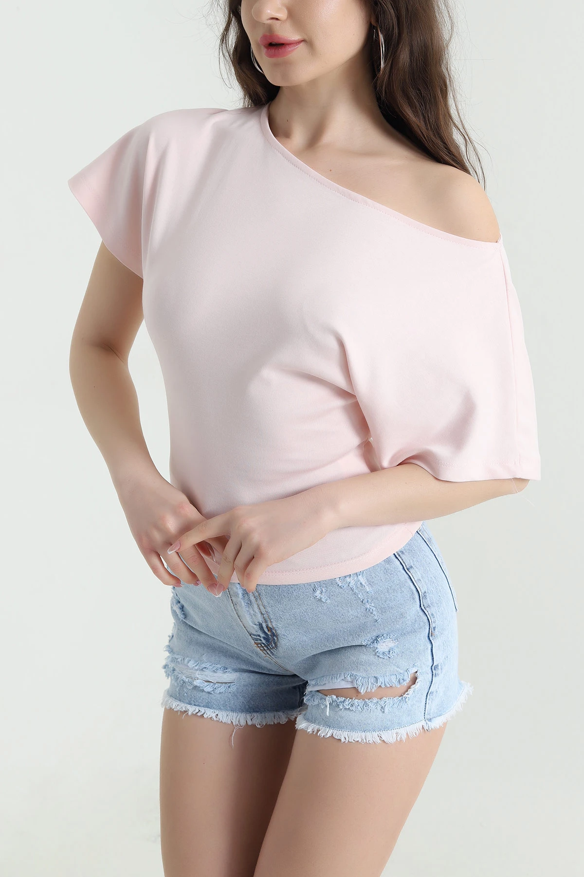 Pembe Yarasa Kol Kayık İnterlok Kadın Bluz 451942
