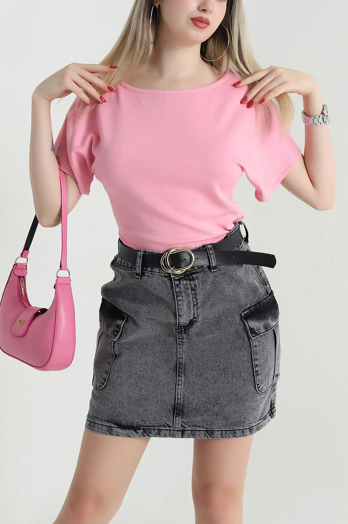 Pembe Yarasa Kol Modal Kadın Bluz 467738