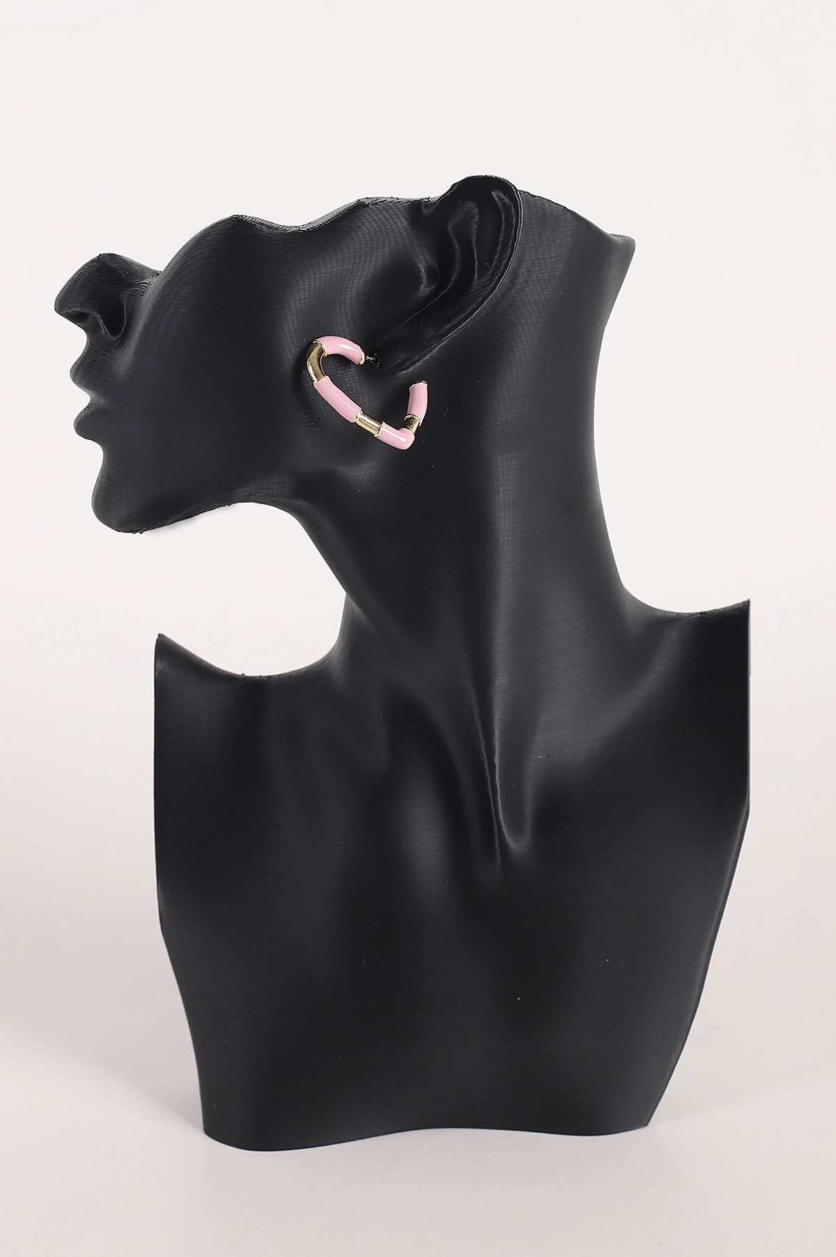 Pembe Yarı Mineli Gold Detaylı Kalp Model Küpe 368782