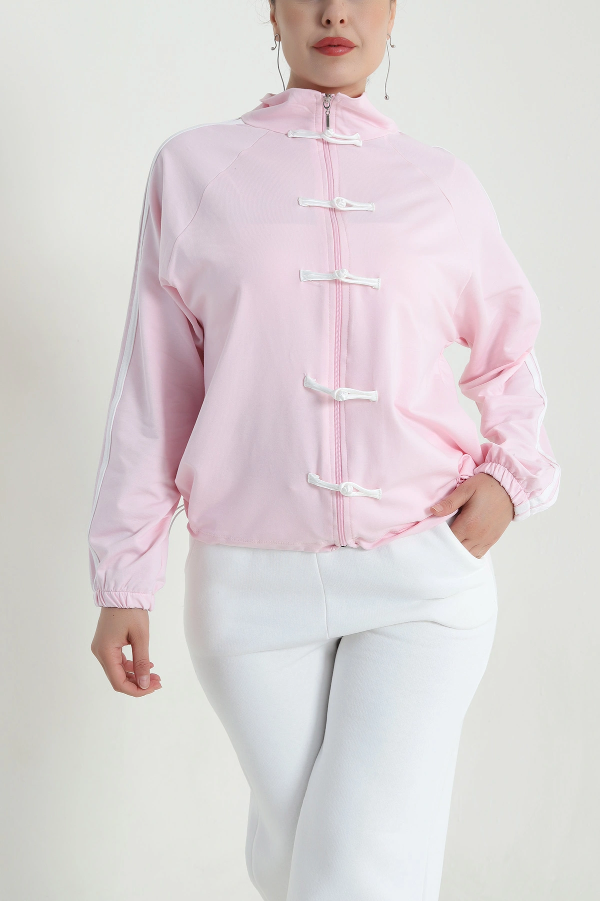 Pembe Yeni Sezon Fermuarlı Kadın Sweat Hırka 483225