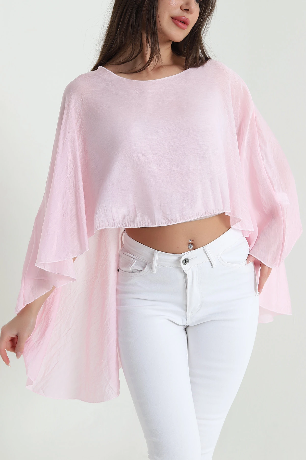 Pembe Yeni Sezon Tensel Kadın Panço Bluz 460250