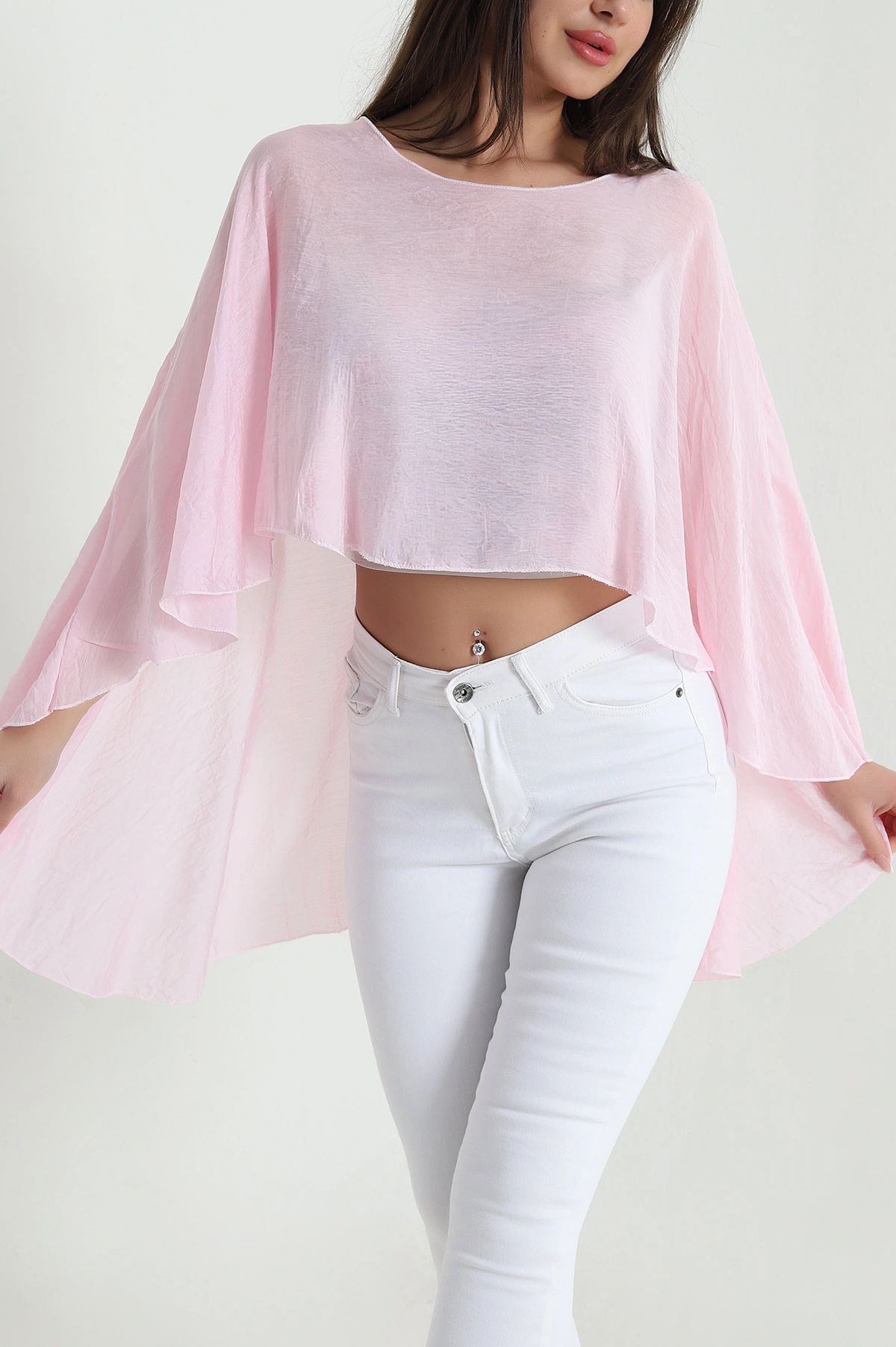 Pembe Yeni Sezon Tensel Kadın Panço Bluz 460250