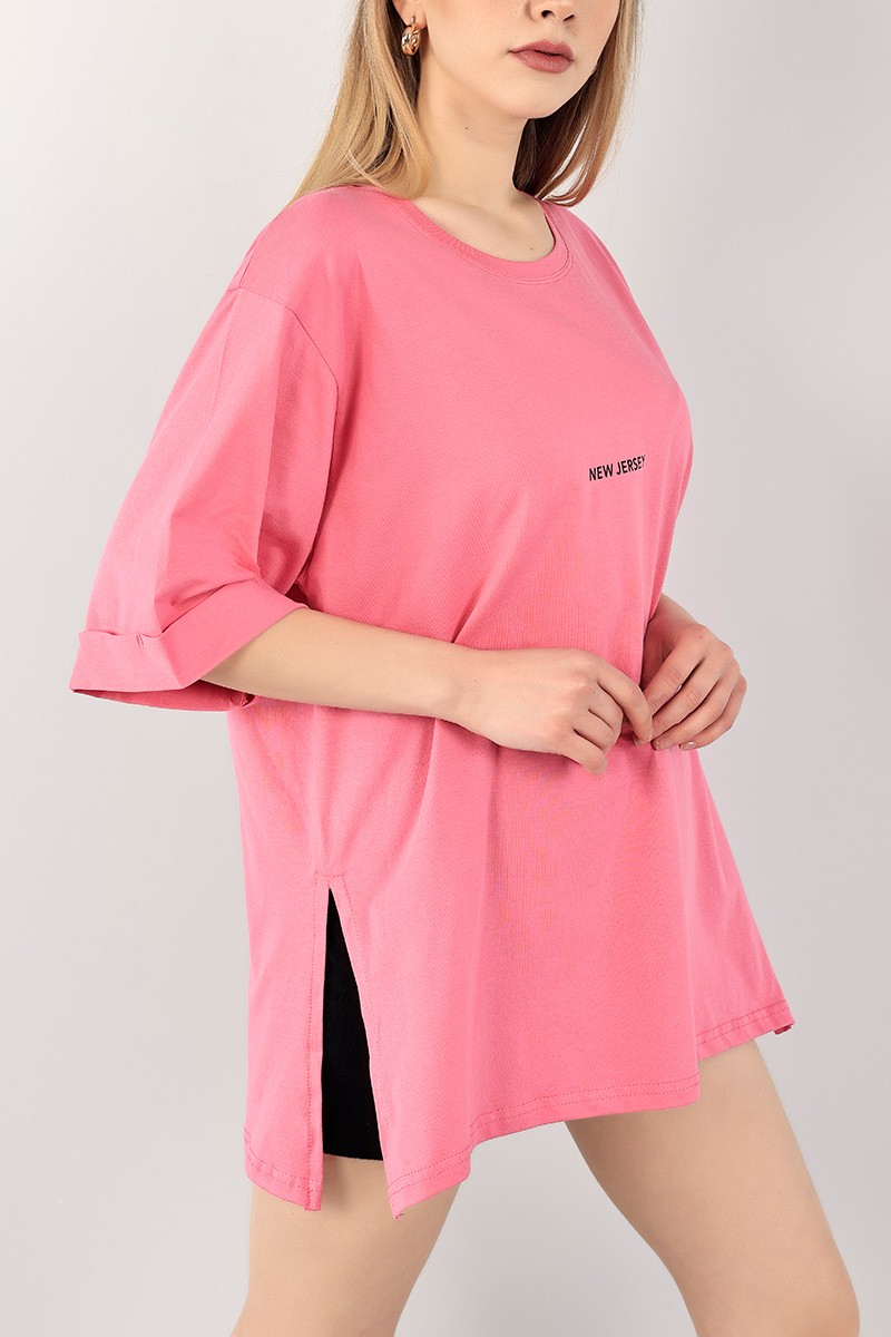 Pembe Yırtmaçlı Duble Kol Tişört 101617