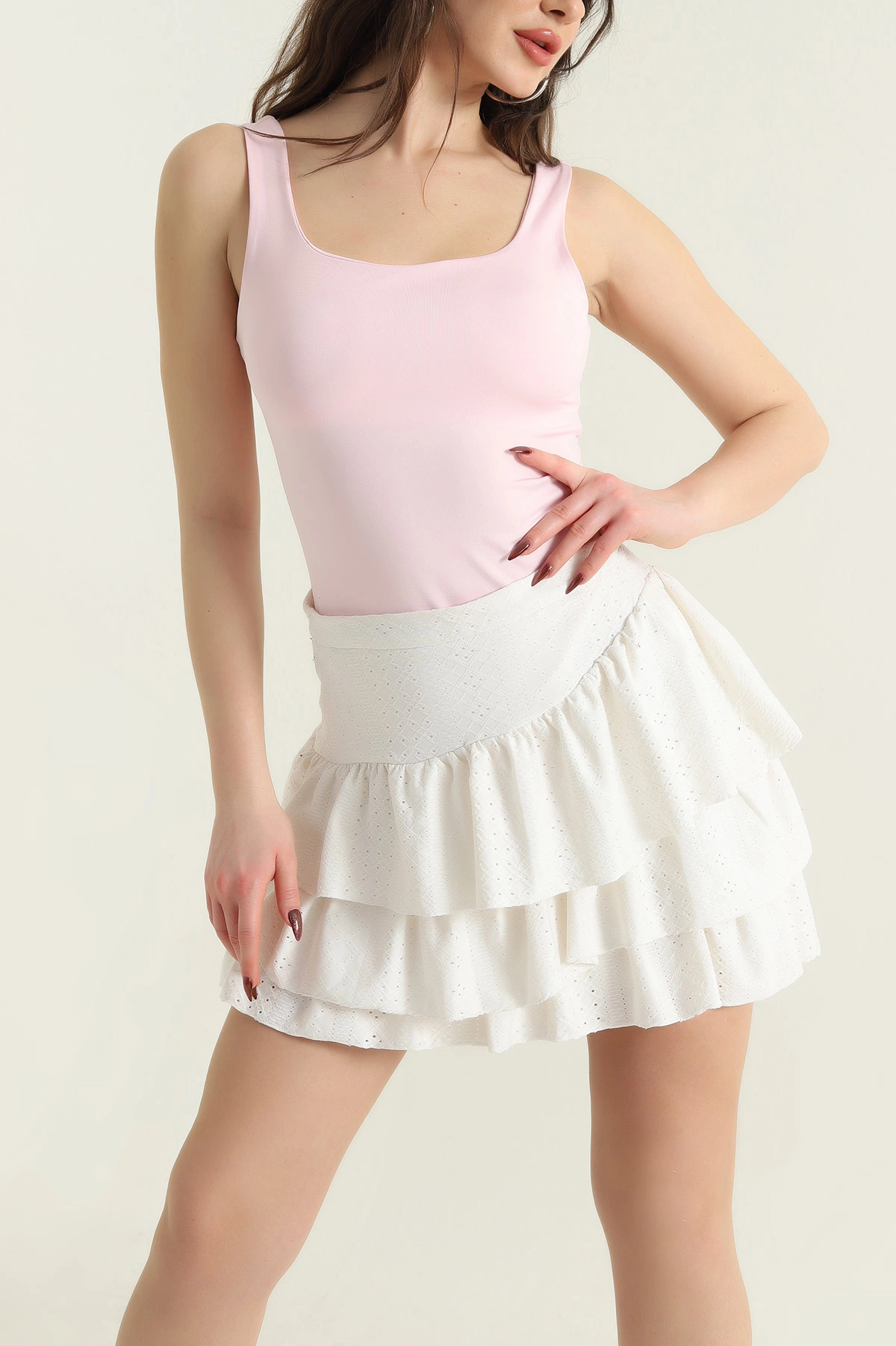 Pembe Zıbın Kare Yaka Scuba Kadın Bluz 432386