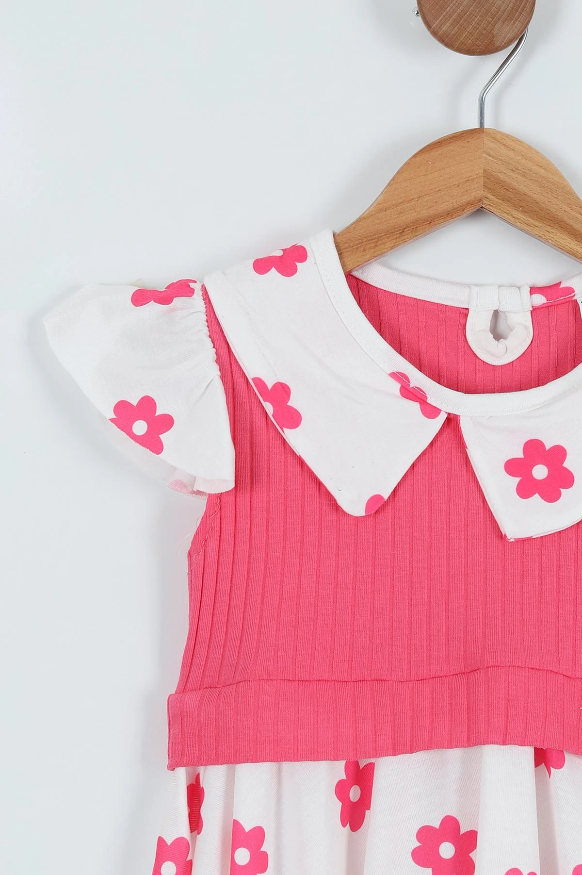 Pembe(2-8 Yaş) Omuz Fırfırlı Çiçek Yakalı Taytlı Kız Çocuk Elbise 262936