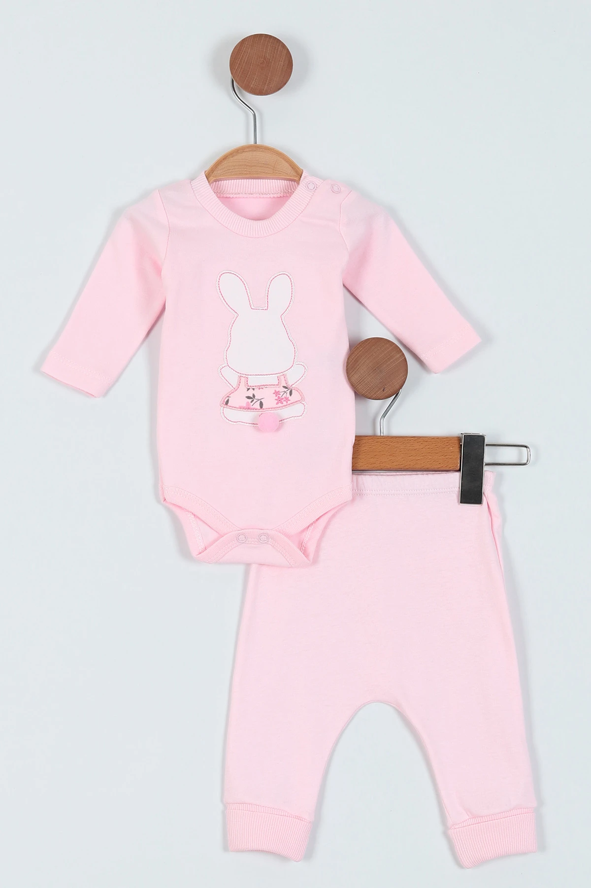 Pembe(3-9 Ay) Baskılı Üçlü Kız Bebe Takım 227776