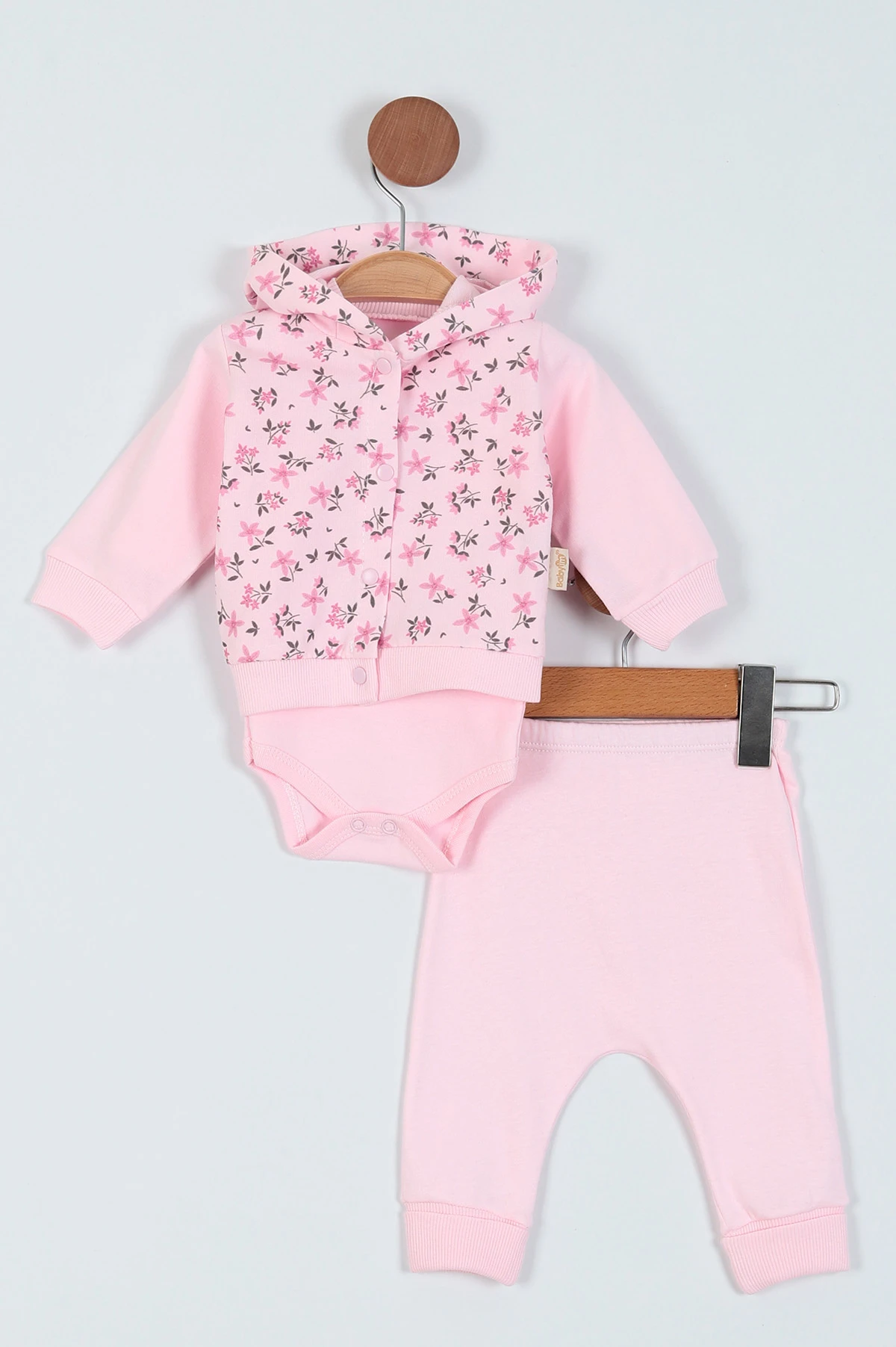 Pembe(3-9 Ay) Baskılı Üçlü Kız Bebe Takım 227776