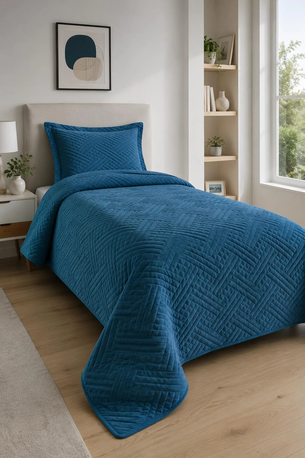 Petrol 180x240 Cm Bella Home Tek Kişilik Washed Yatak Örtüsü Seti 474751