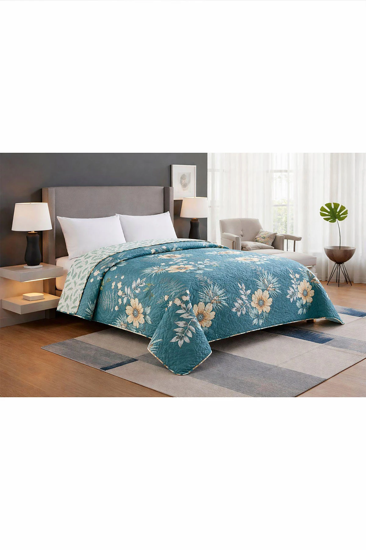 Petrol 200x220 Cm Bella Home Aden Çift Kişilik Çok Amaçlı Yatak Örtüsü 474816