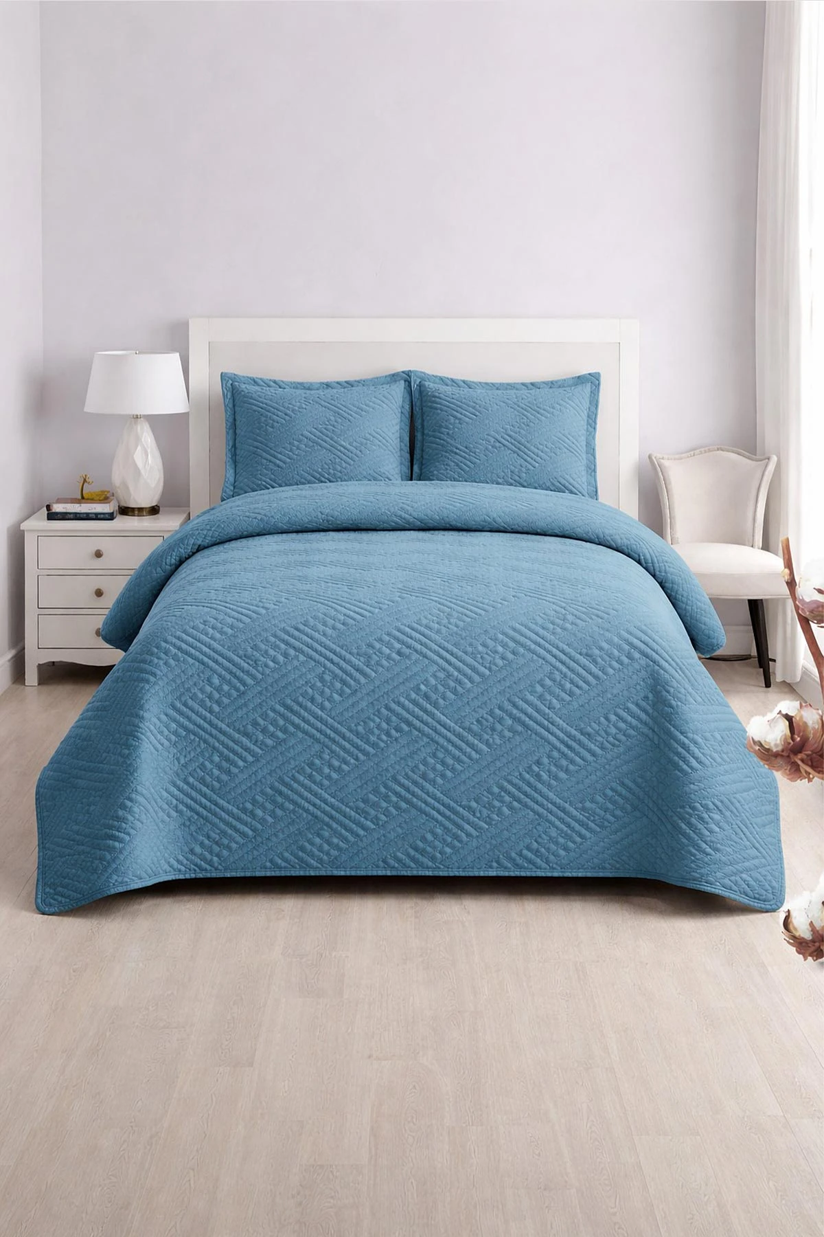 Petrol 240x260 Cm Bella Home Çift Kişilik Washed Yatak Örtüsü Seti 474764