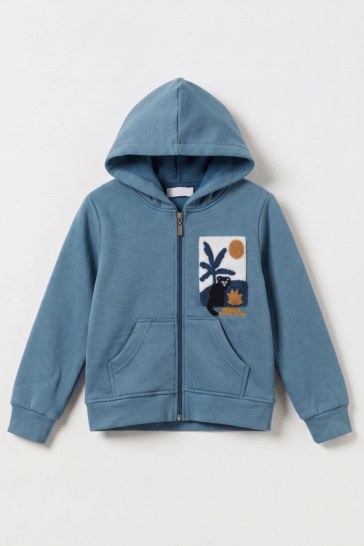 Petrol (3-12 Yaş) Süzene Palmiye Nakışlı Kapüşonlu 3 İp Şardonlu Erkek Çocuk Sweatshirt 478783