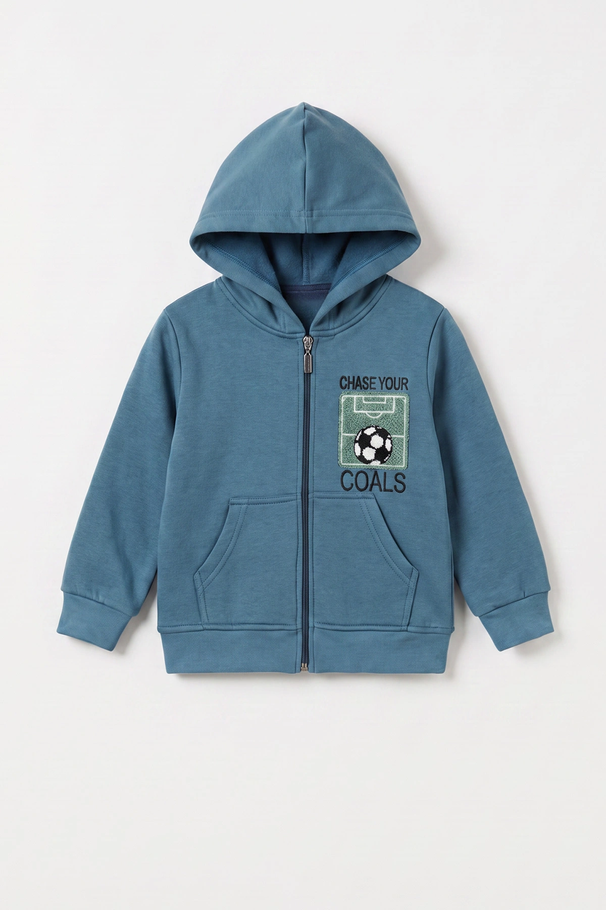 Petrol (3-12 Yaş)Nakışlı ve Kapüşonlu 3 İp Şardonlu Erkek Çocuk Sweatshirt 478634