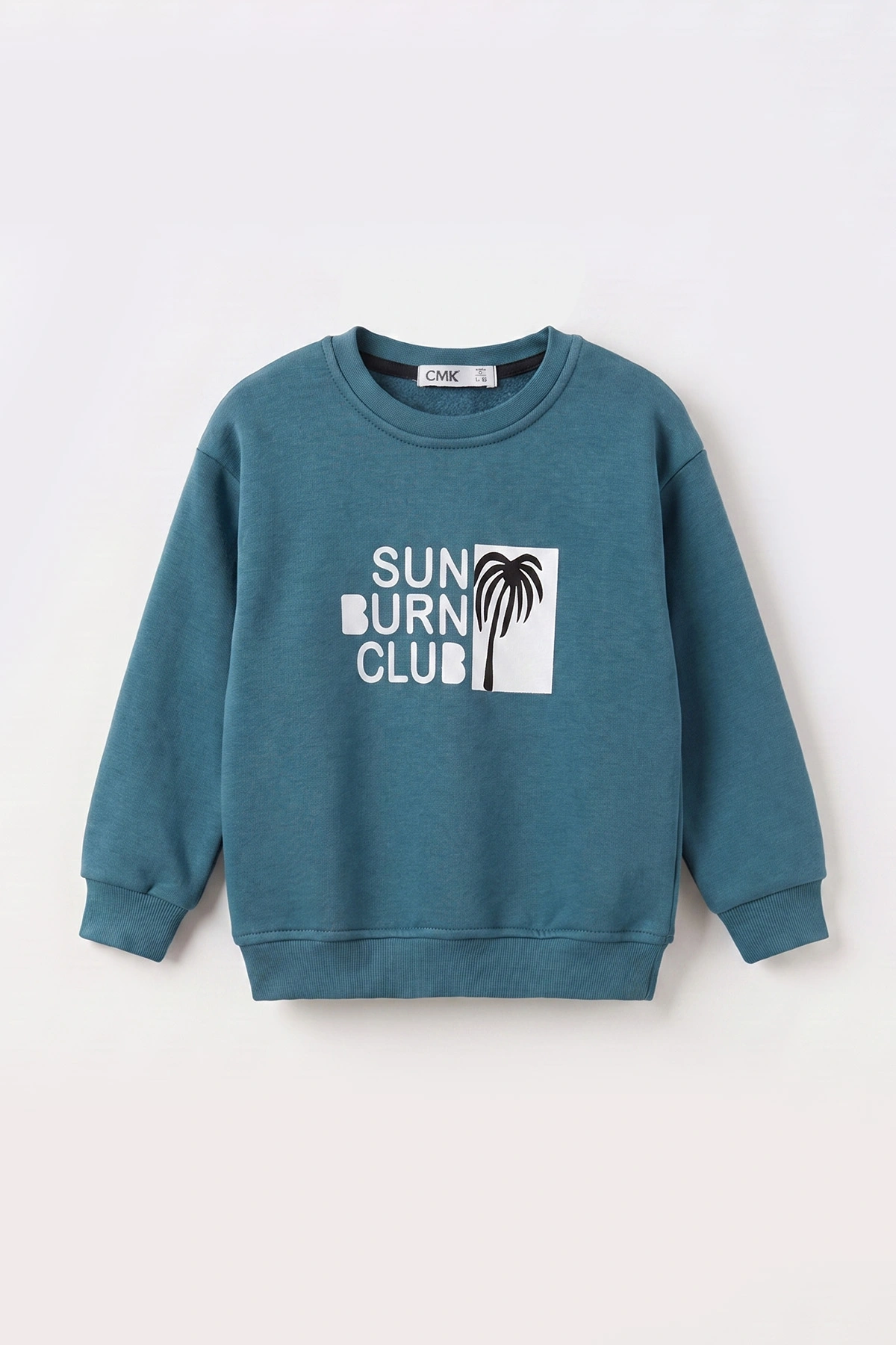 Petrol (3-12 Yaş)Palmiye Baskılı 3 İp Şardonlu Erkek Çocuk Sweatshirt 484129
