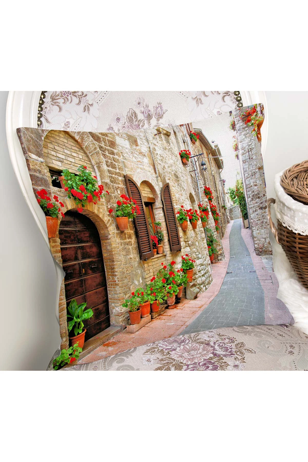 Kiremit 43x43 Dijital Baskılı Fermuarlı Modern Kırlent Kılıfı 272763