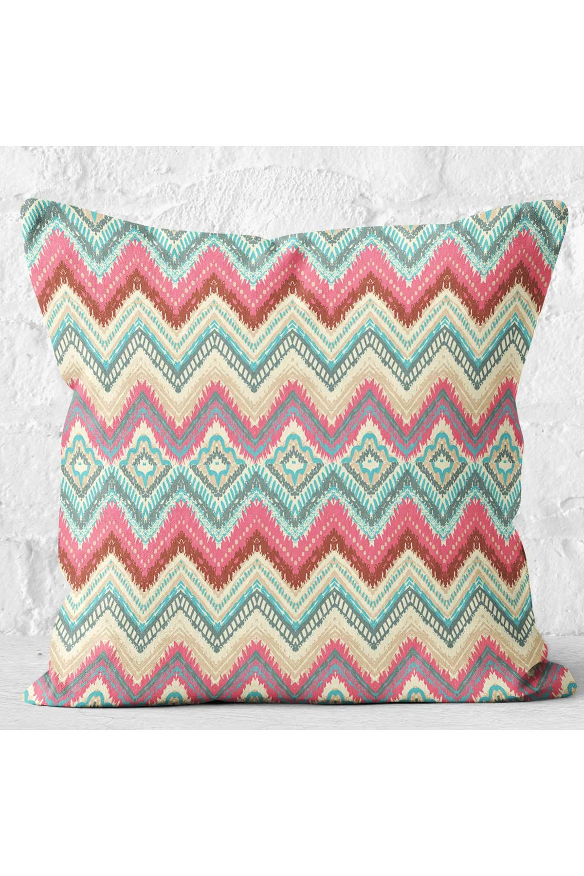 Pembe 43x43 Dijital Baskılı Fermuarlı Modern Kırlent Kılıfı 272783