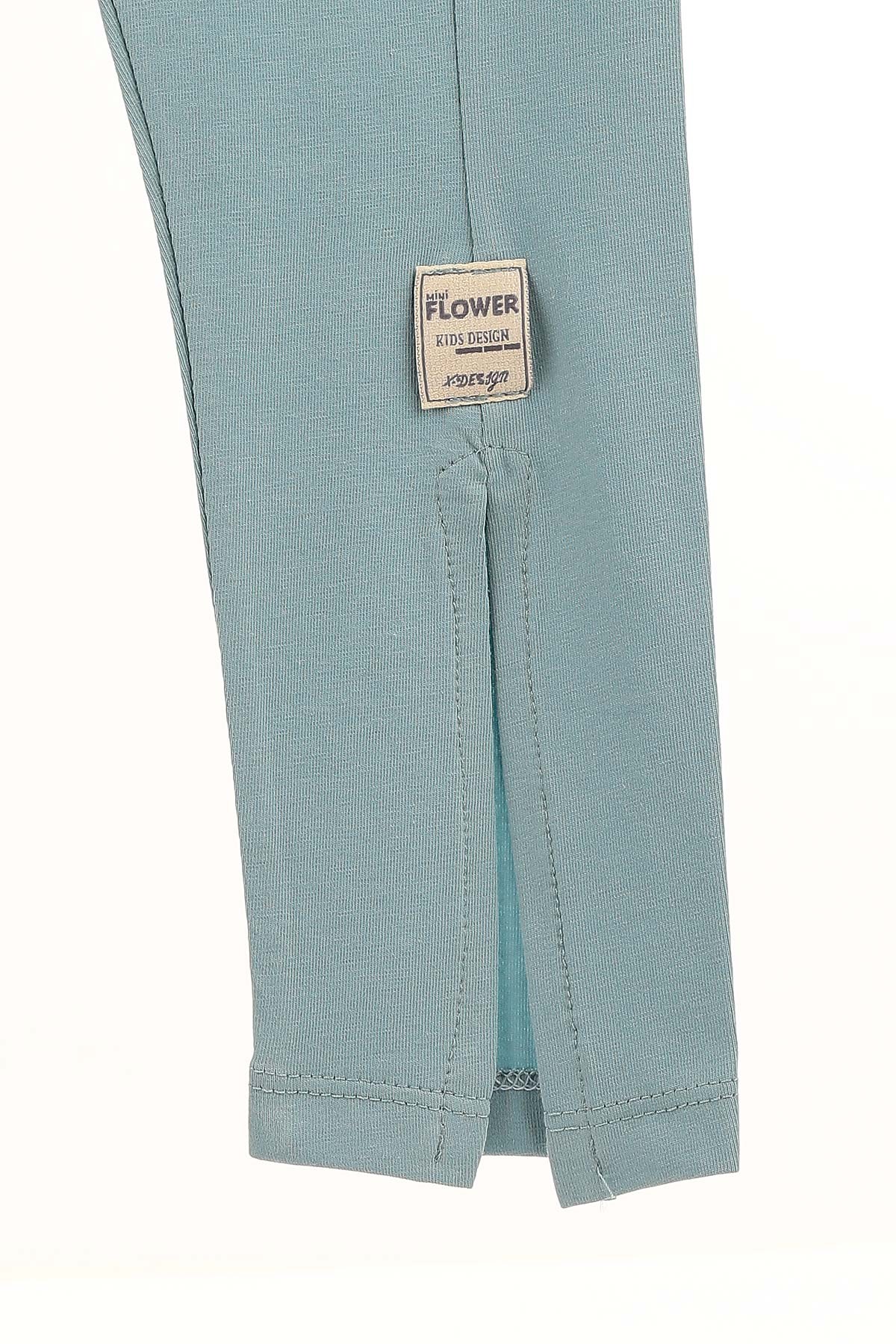 Petrol (8-15 Yaş) Düz Flower Kokartlı Paça Yırtmaçlı Kız Çocuk Takım 161858