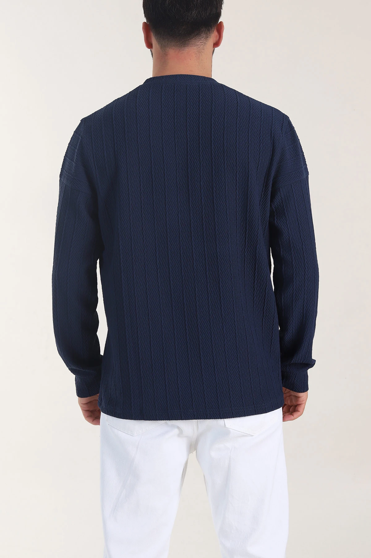 Petrol Bisiklet Yaka Dokulu Nakış Detaylı Erkek Sweatshirt 406948
