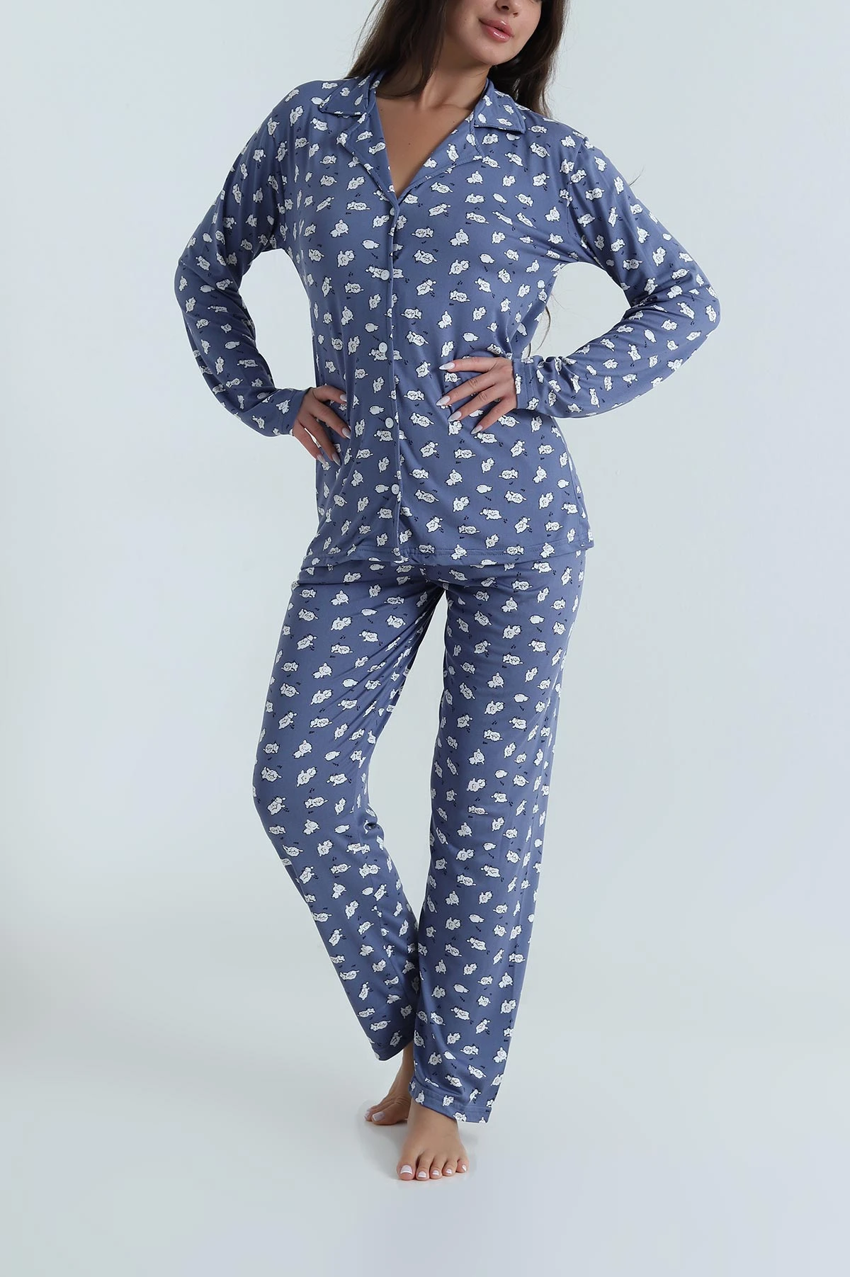 Petrol Düğmeli Milan Kadın Pijama Takımı 486254