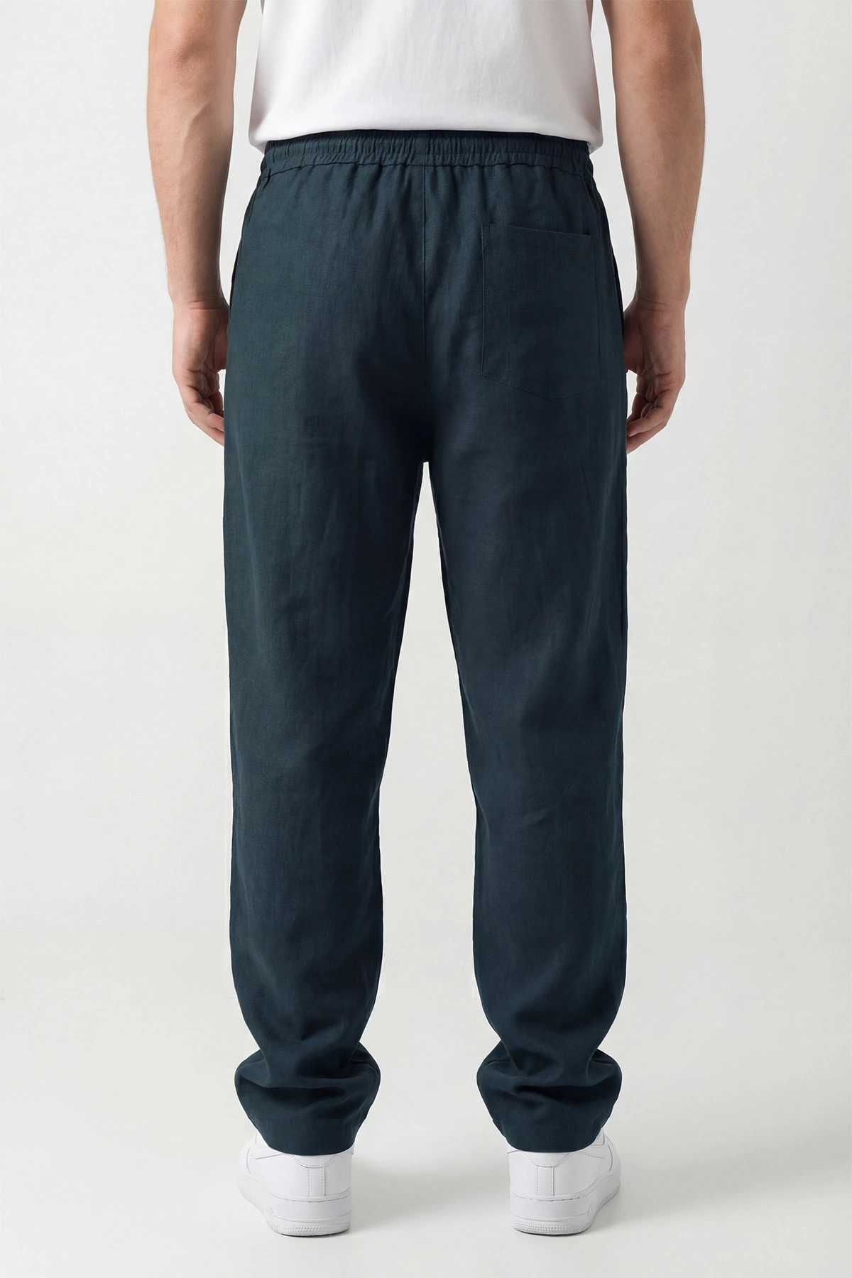 Petrol Keten Baggy Belden Bağlamalı Erkek Pantolon 451311