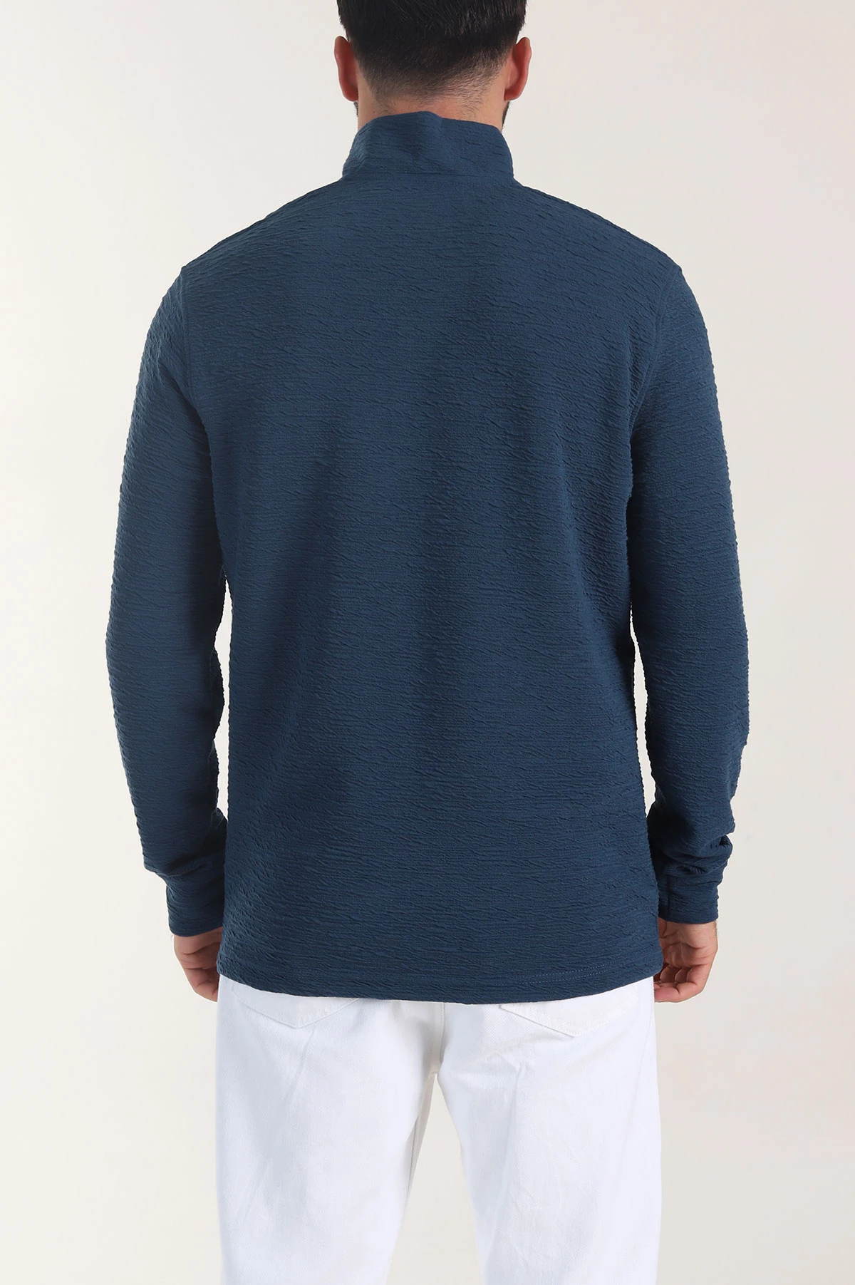 Petrol Kırınkıl Kumaş Yarım Fermuarlı Erkek Sweatshirt 406826