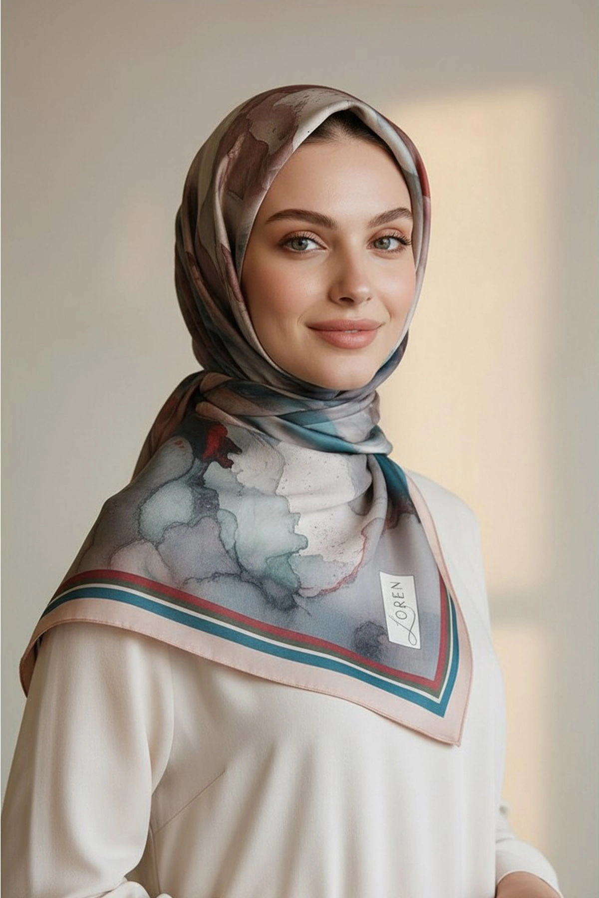 Petrol Mavisi 90x90 Cm Dijital Baskılı Floria Desen Soft Eşarp 498562