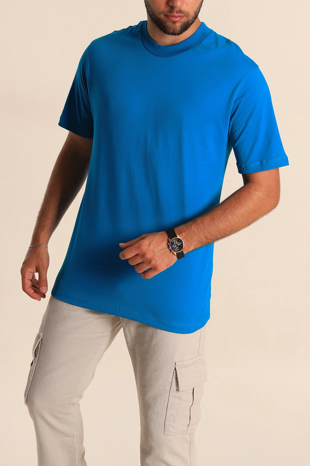 Petrol Mavisi Relaxed Fit Basic Erkek Tişört 279907